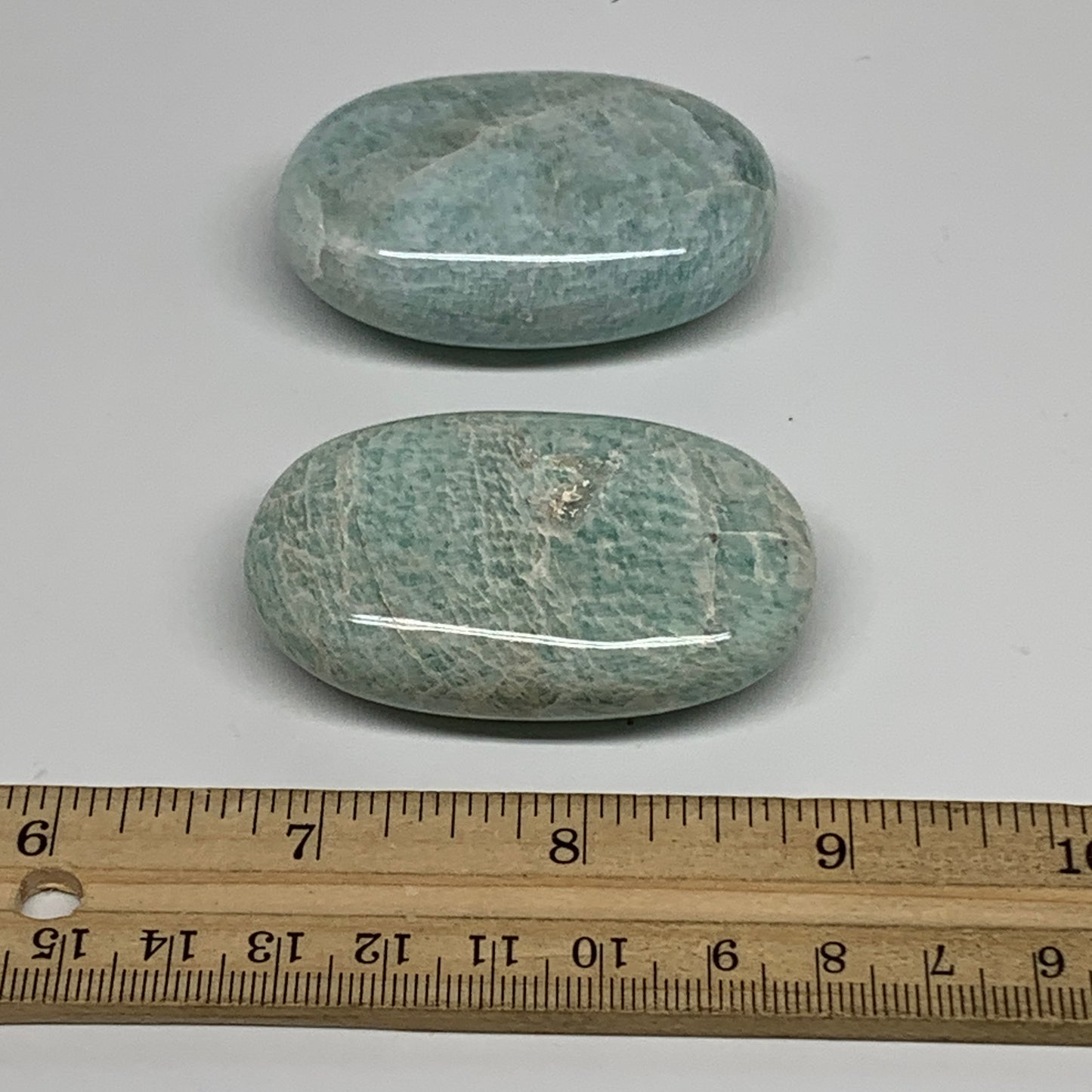 124.6g, 2.2"-2.3", 2pcs, Natural Amazonite Palm-Stone Tumbled Polished, B34719