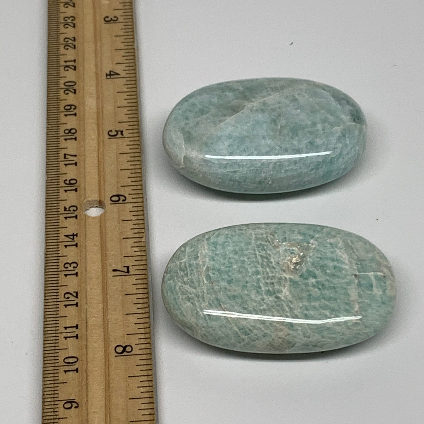 124.6g, 2.2"-2.3", 2pcs, Natural Amazonite Palm-Stone Tumbled Polished, B34719