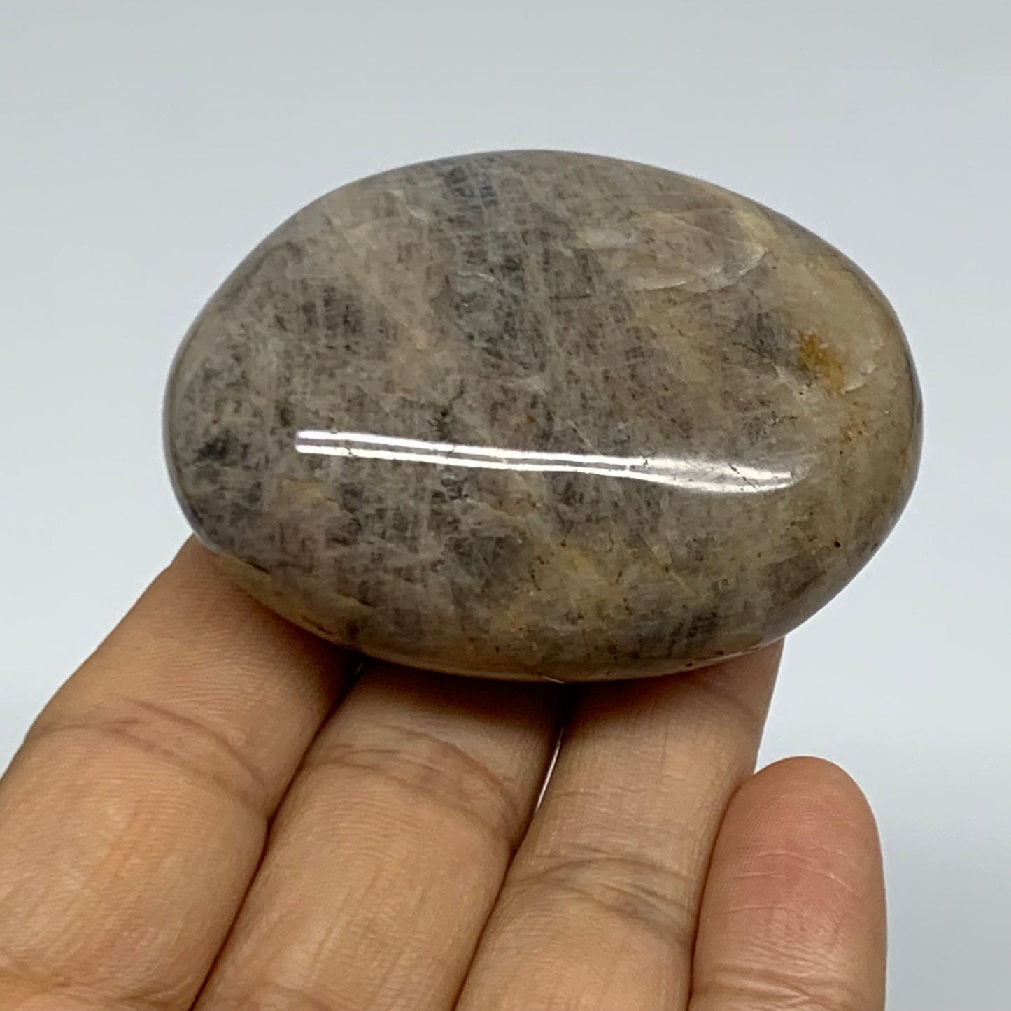 102.9g, 2.3"x1.8"x1.1",  Black Moonstone Crystal Palm-Stone Polished, B37756