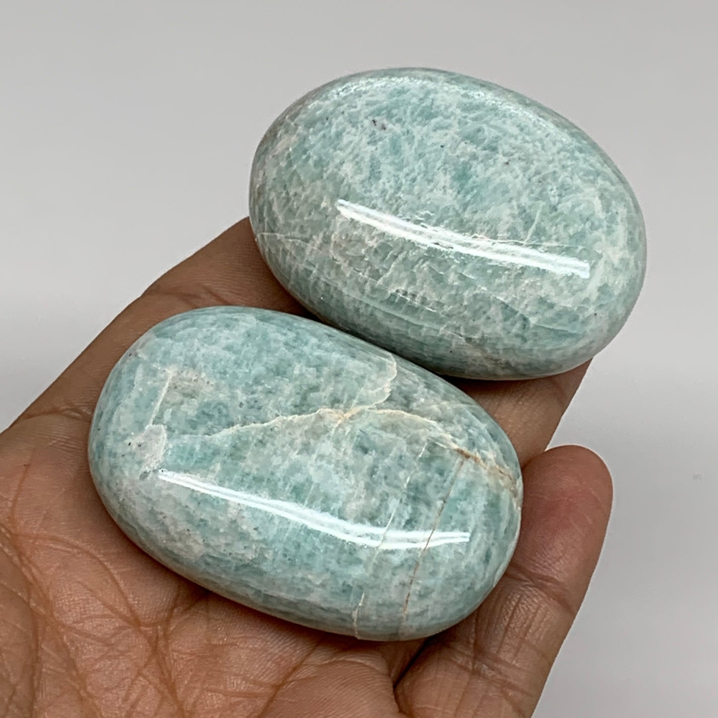 134.6g, 2.1"-2.1", 2pcs, Natural Amazonite Palm-Stone Tumbled Polished, B34720