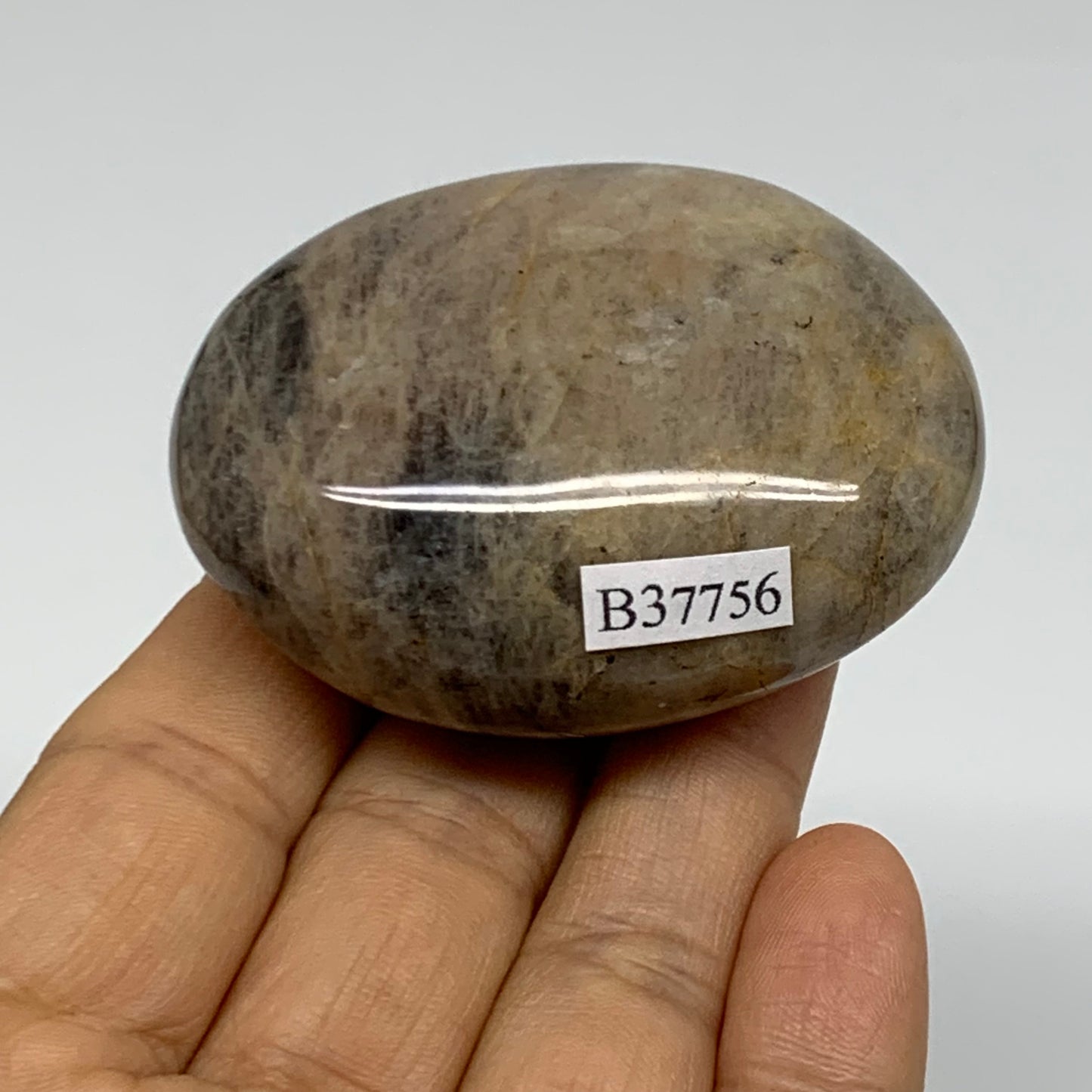 102.9g, 2.3"x1.8"x1.1",  Black Moonstone Crystal Palm-Stone Polished, B37756