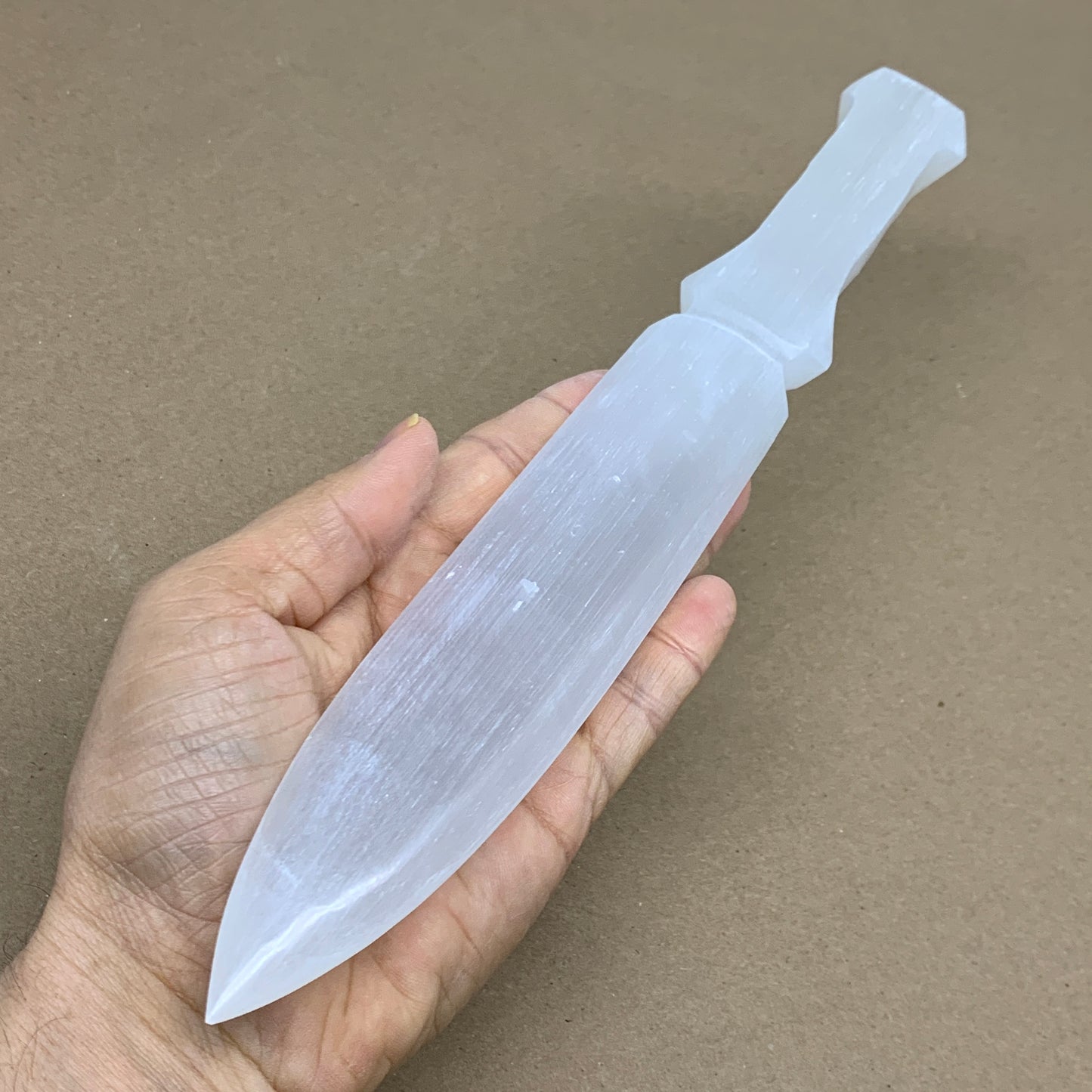 256g, 11.5"x1.5"x0.7", Natural Selenite Crystal Dagger (Satin Spar), B36043