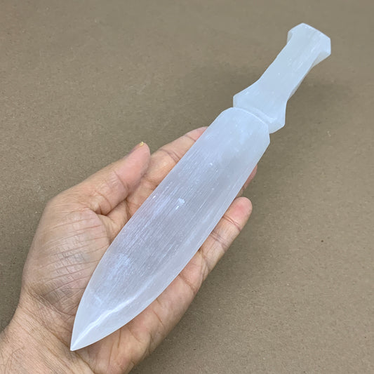 256g, 11.5"x1.5"x0.7", Natural Selenite Crystal Dagger (Satin Spar), B36043