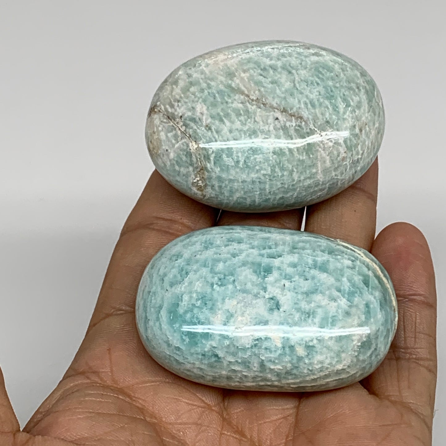 134.6g, 2.1"-2.1", 2pcs, Natural Amazonite Palm-Stone Tumbled Polished, B34720