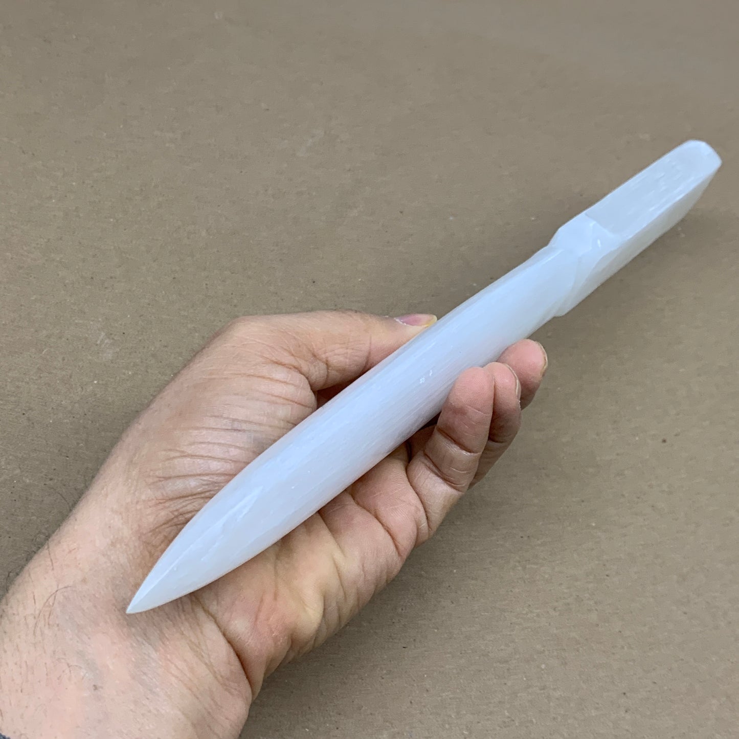 256g, 11.5"x1.5"x0.7", Natural Selenite Crystal Dagger (Satin Spar), B36043