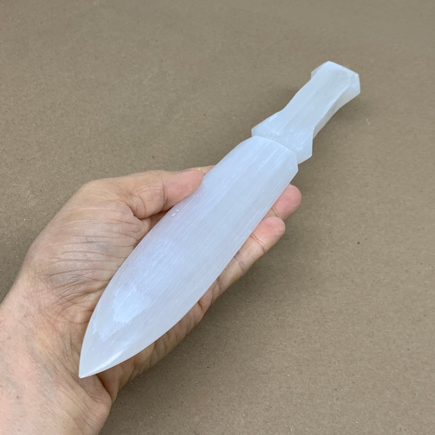 256g, 11.5"x1.5"x0.7", Natural Selenite Crystal Dagger (Satin Spar), B36043