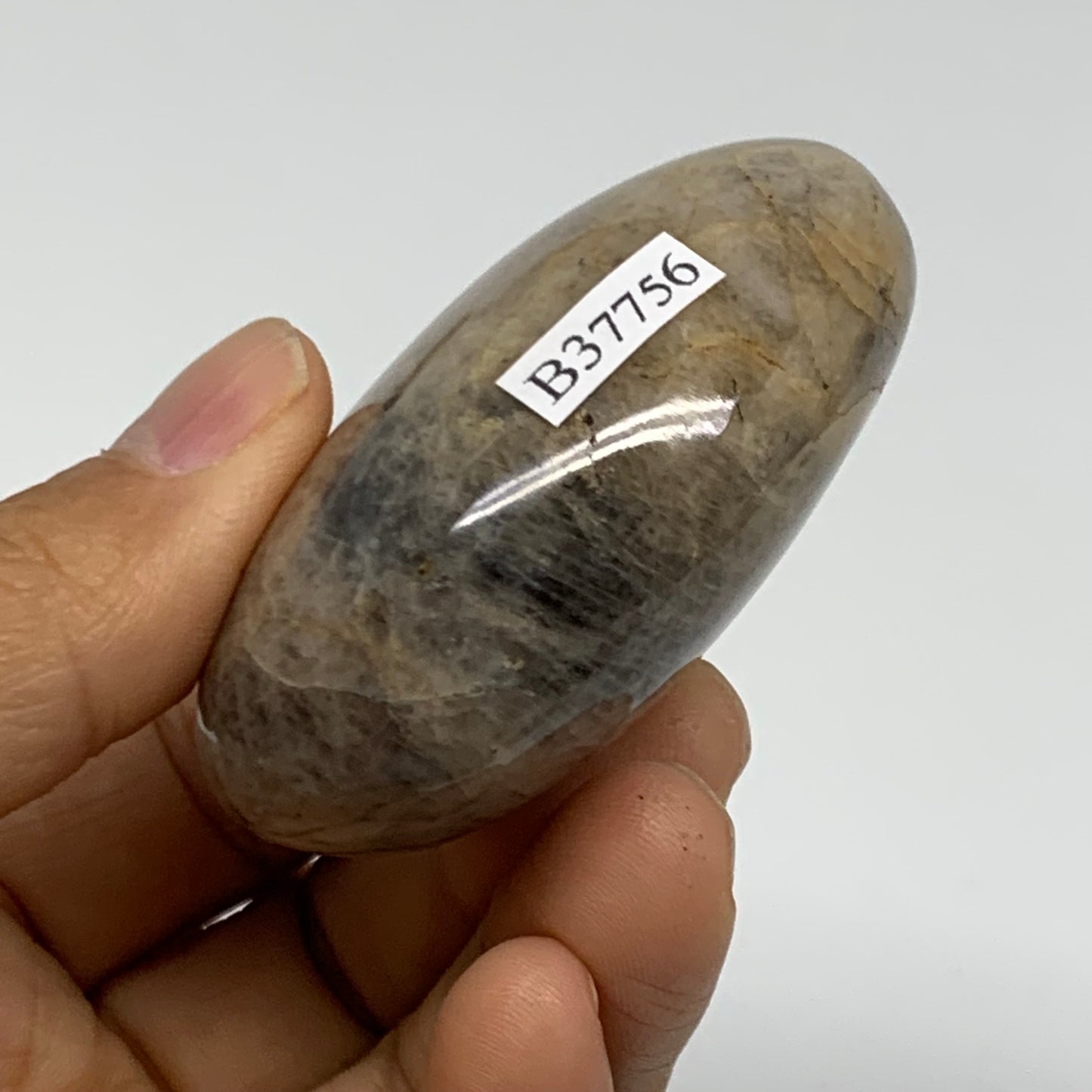 102.9g, 2.3"x1.8"x1.1",  Black Moonstone Crystal Palm-Stone Polished, B37756