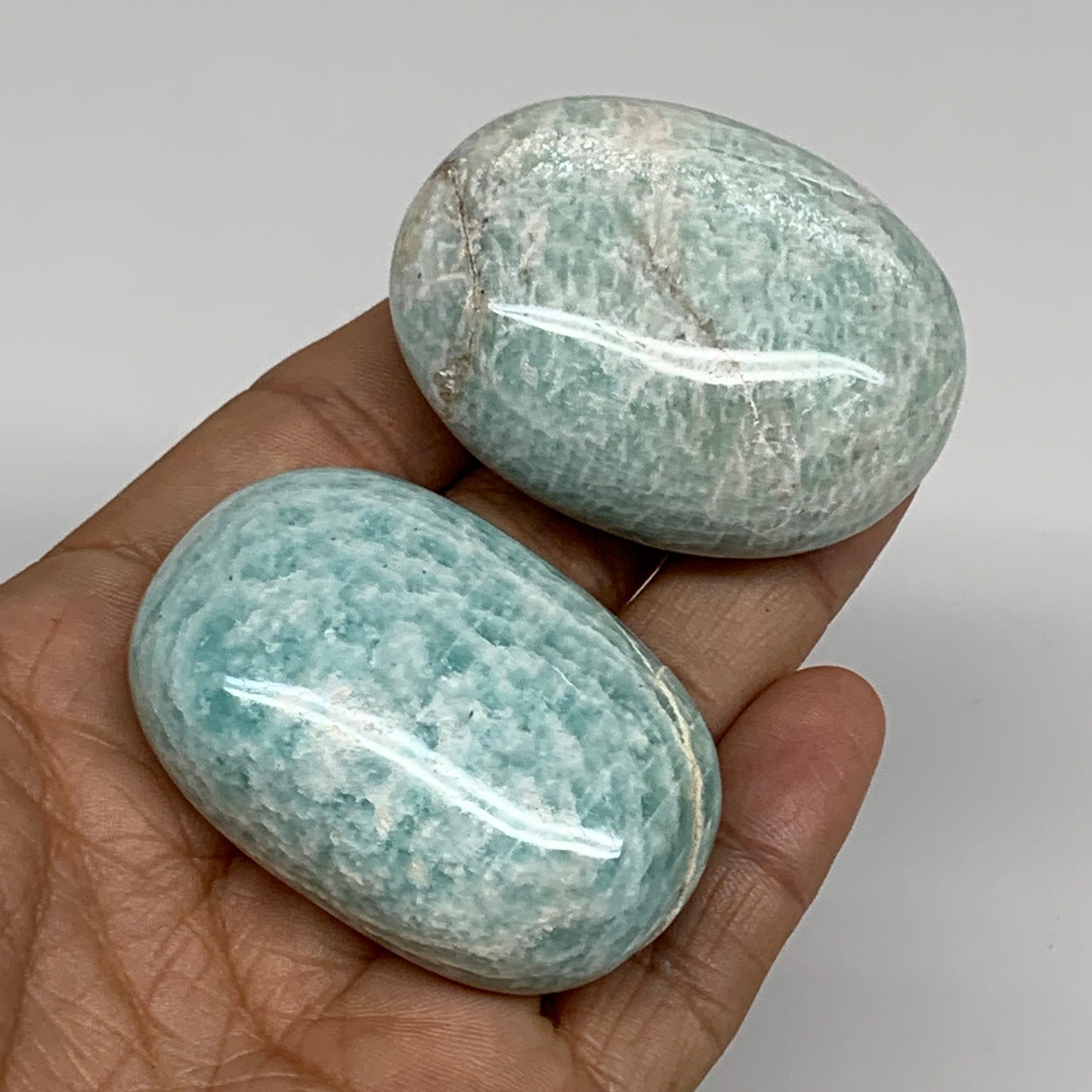 134.6g, 2.1"-2.1", 2pcs, Natural Amazonite Palm-Stone Tumbled Polished, B34720