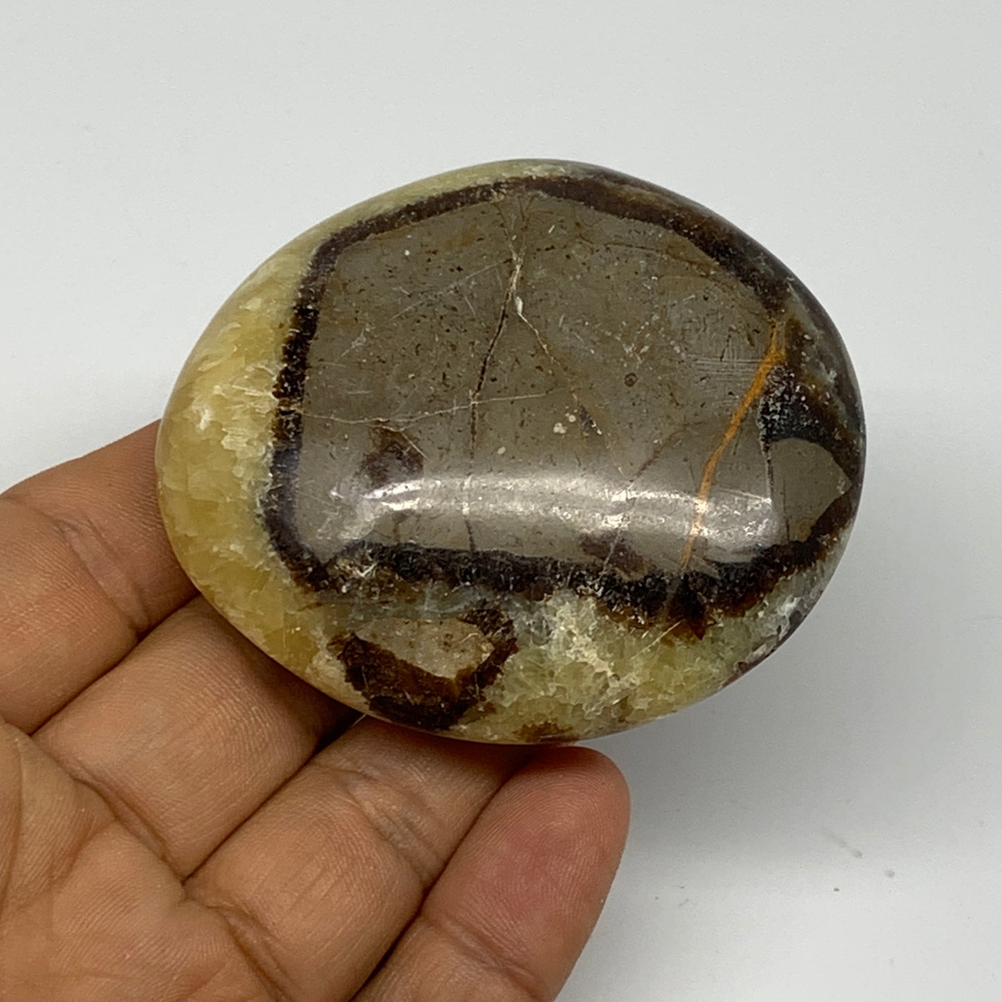 122.3g, 2.6"x2.3"x0.9", Septarian Nodule Palm-Stone Polished Reiki, B28220