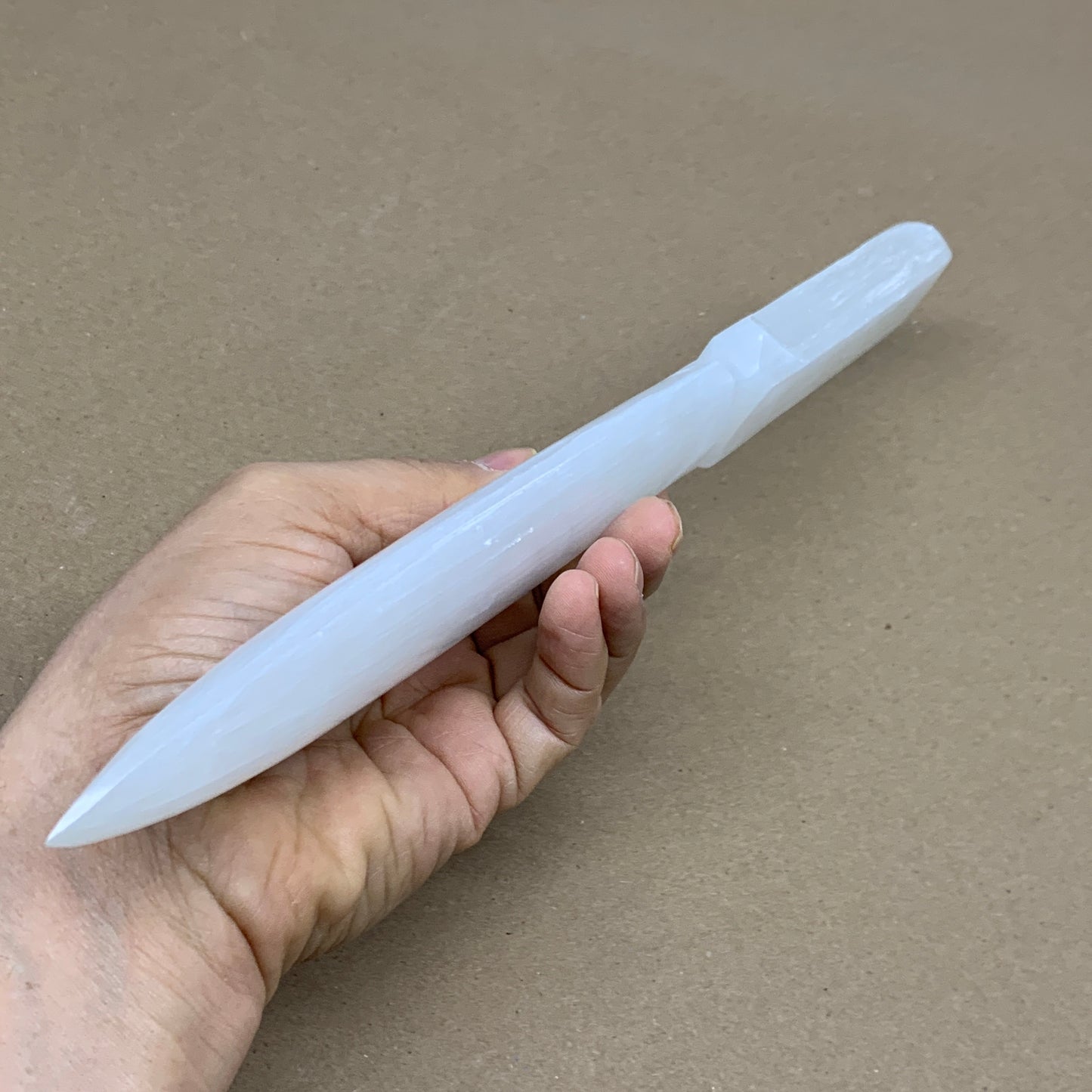 256g, 11.5"x1.5"x0.7", Natural Selenite Crystal Dagger (Satin Spar), B36043