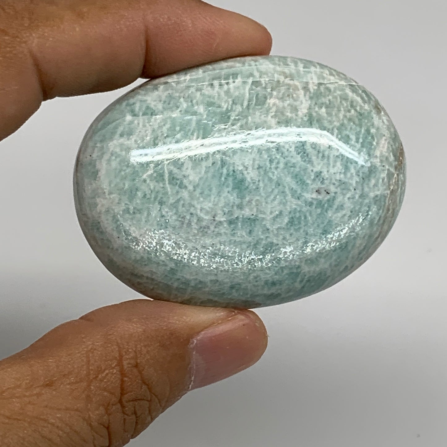 134.6g, 2.1"-2.1", 2pcs, Natural Amazonite Palm-Stone Tumbled Polished, B34720