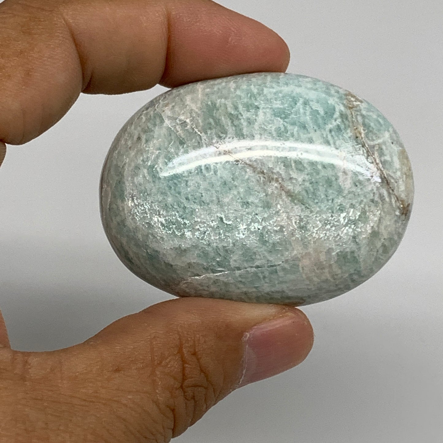 134.6g, 2.1"-2.1", 2pcs, Natural Amazonite Palm-Stone Tumbled Polished, B34720