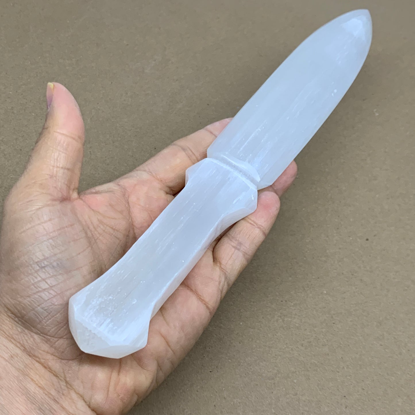 256g, 11.5"x1.5"x0.7", Natural Selenite Crystal Dagger (Satin Spar), B36043
