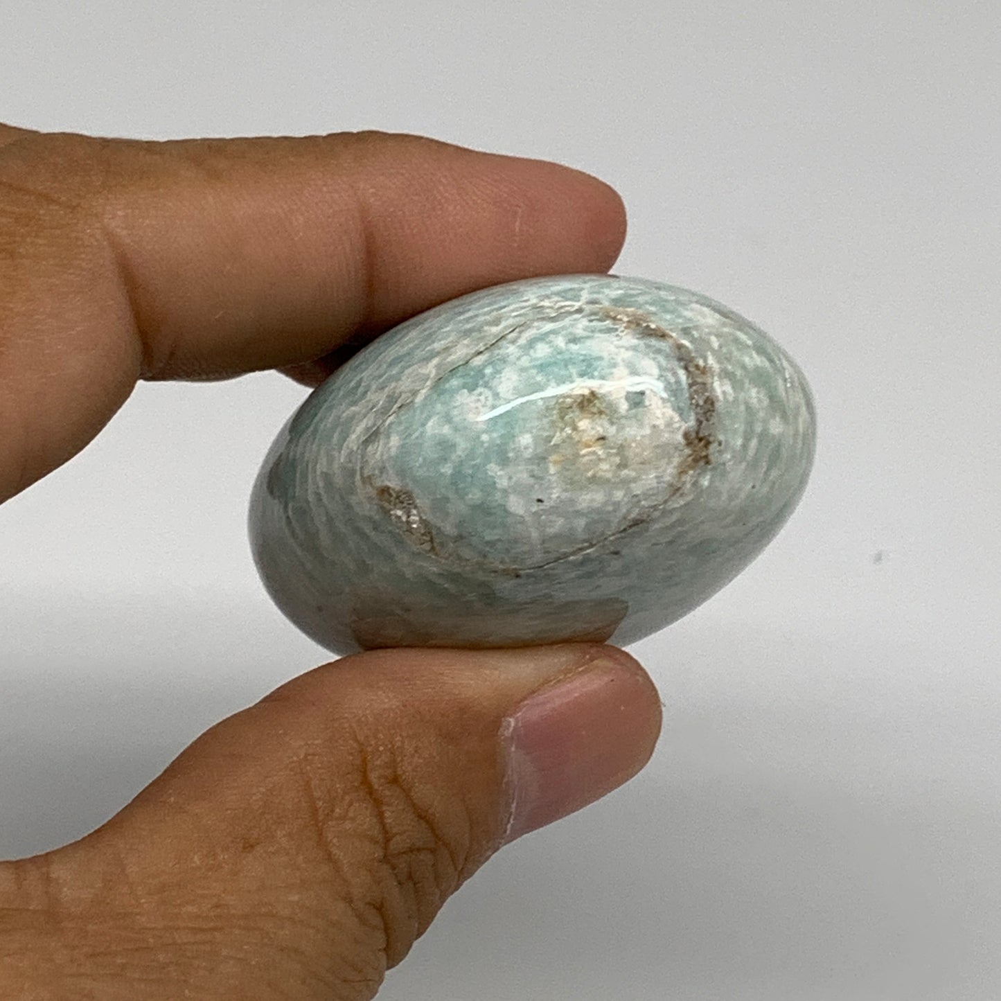 134.6g, 2.1"-2.1", 2pcs, Natural Amazonite Palm-Stone Tumbled Polished, B34720