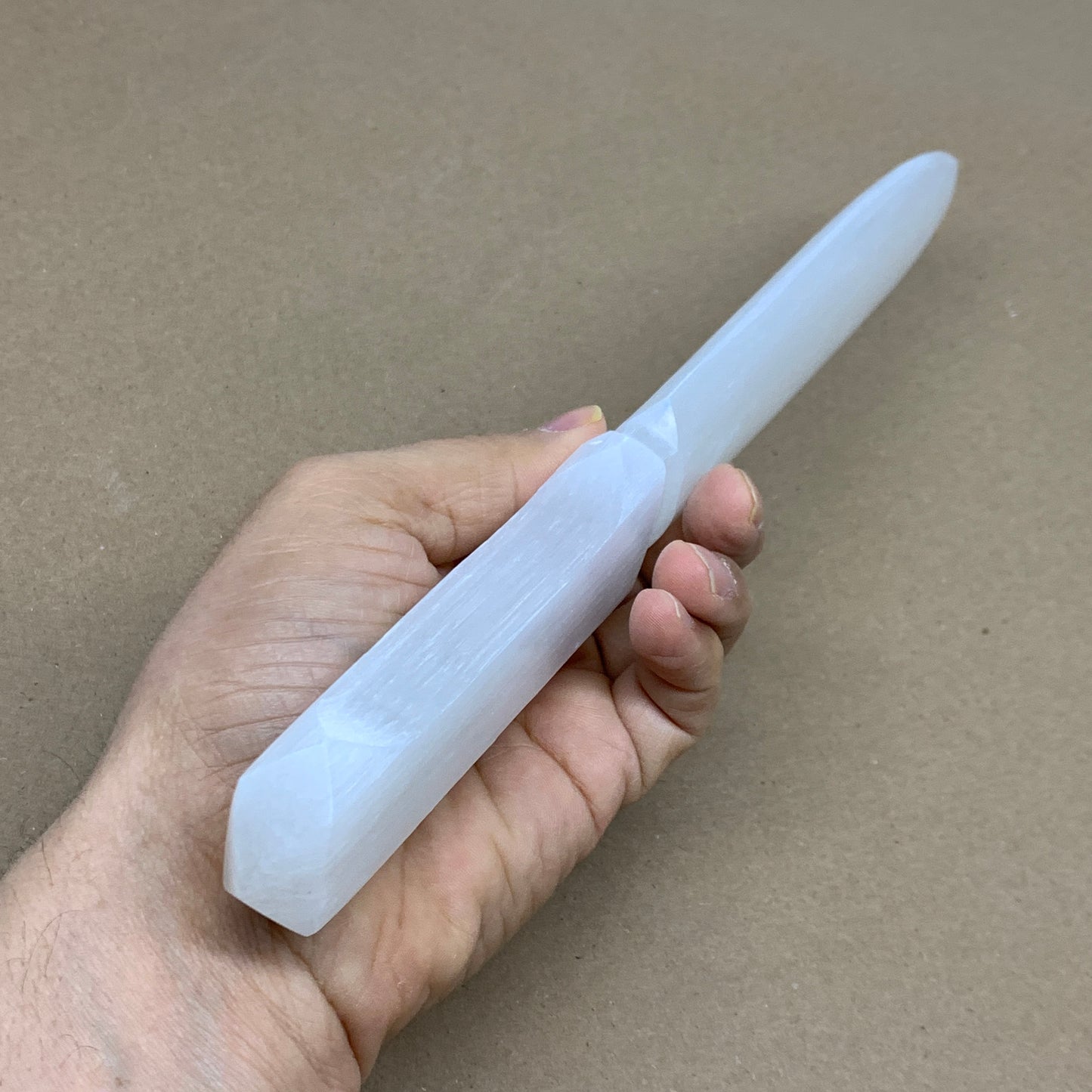 256g, 11.5"x1.5"x0.7", Natural Selenite Crystal Dagger (Satin Spar), B36043