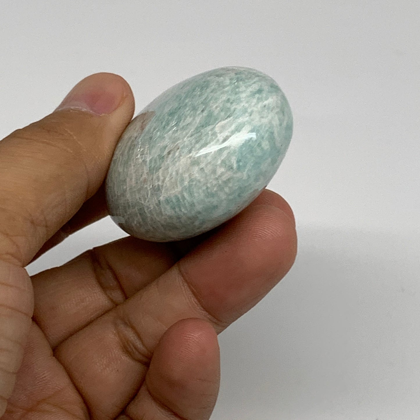 134.6g, 2.1"-2.1", 2pcs, Natural Amazonite Palm-Stone Tumbled Polished, B34720