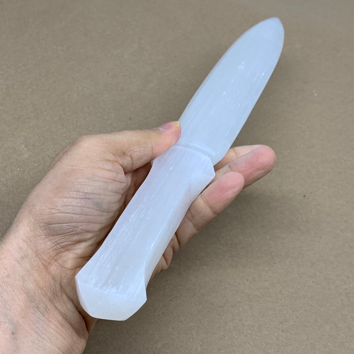 256g, 11.5"x1.5"x0.7", Natural Selenite Crystal Dagger (Satin Spar), B36043