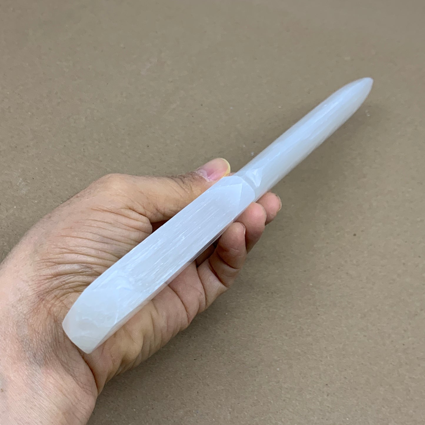 256g, 11.5"x1.5"x0.7", Natural Selenite Crystal Dagger (Satin Spar), B36043