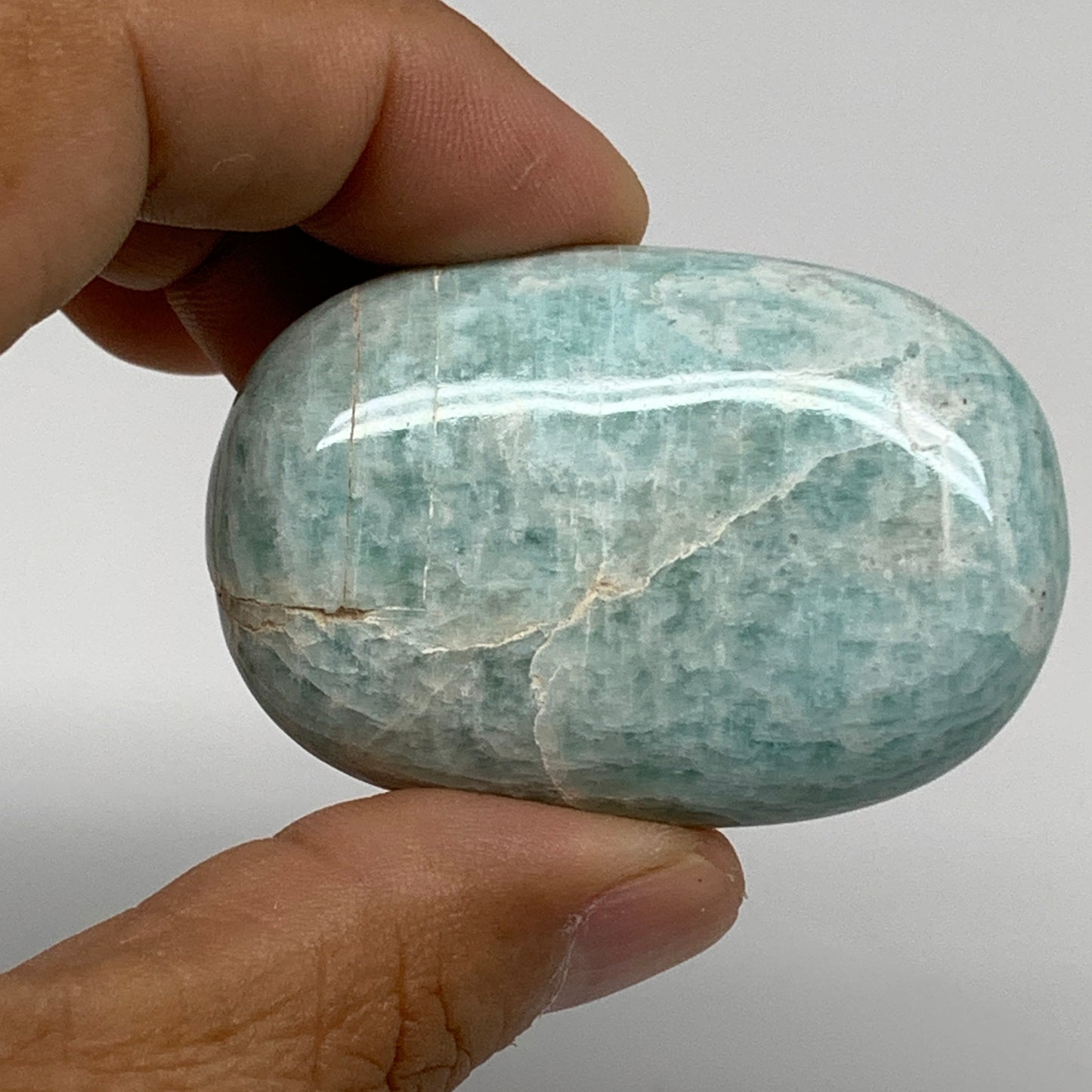 134.6g, 2.1"-2.1", 2pcs, Natural Amazonite Palm-Stone Tumbled Polished, B34720