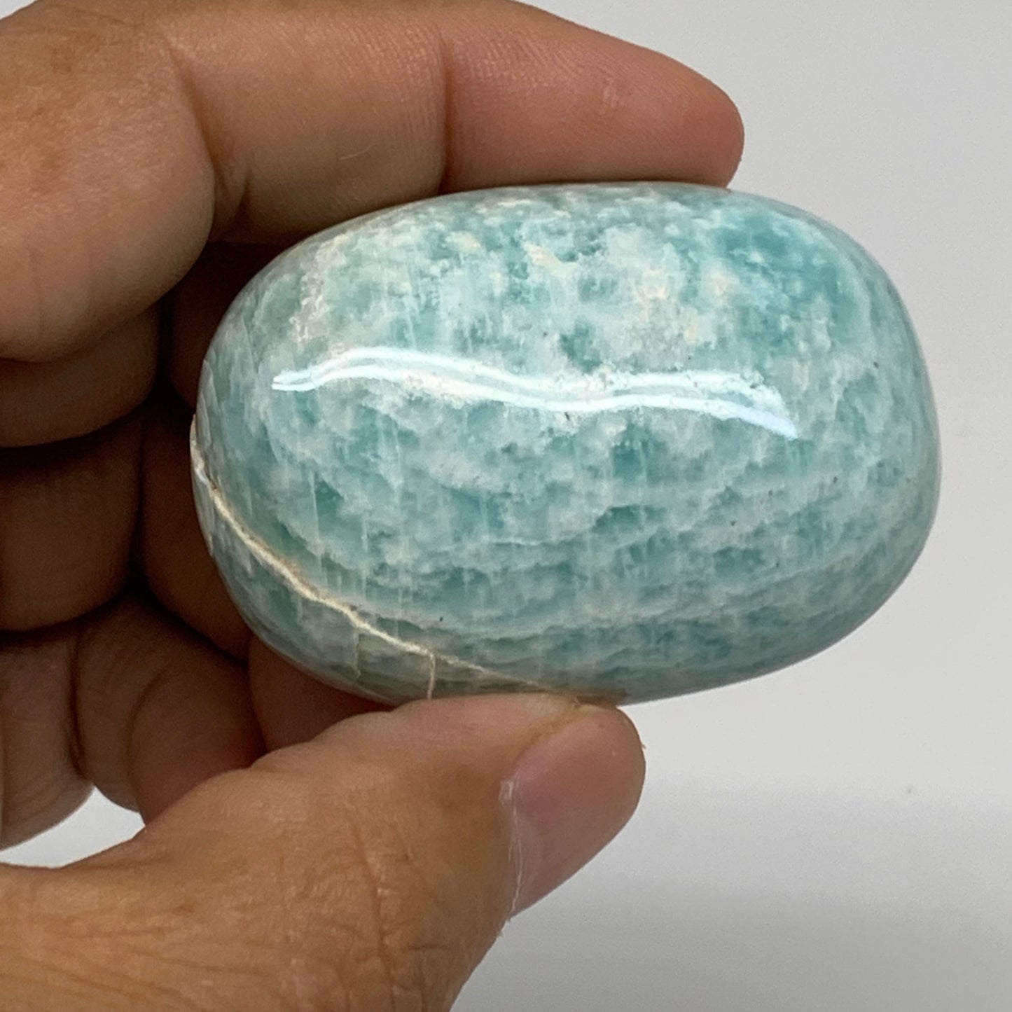 134.6g, 2.1"-2.1", 2pcs, Natural Amazonite Palm-Stone Tumbled Polished, B34720