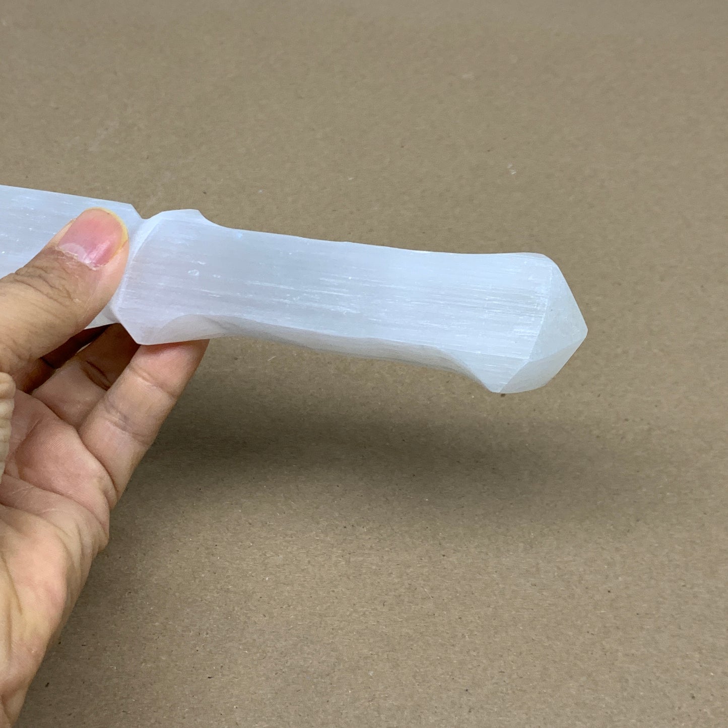 256g, 11.5"x1.5"x0.7", Natural Selenite Crystal Dagger (Satin Spar), B36043