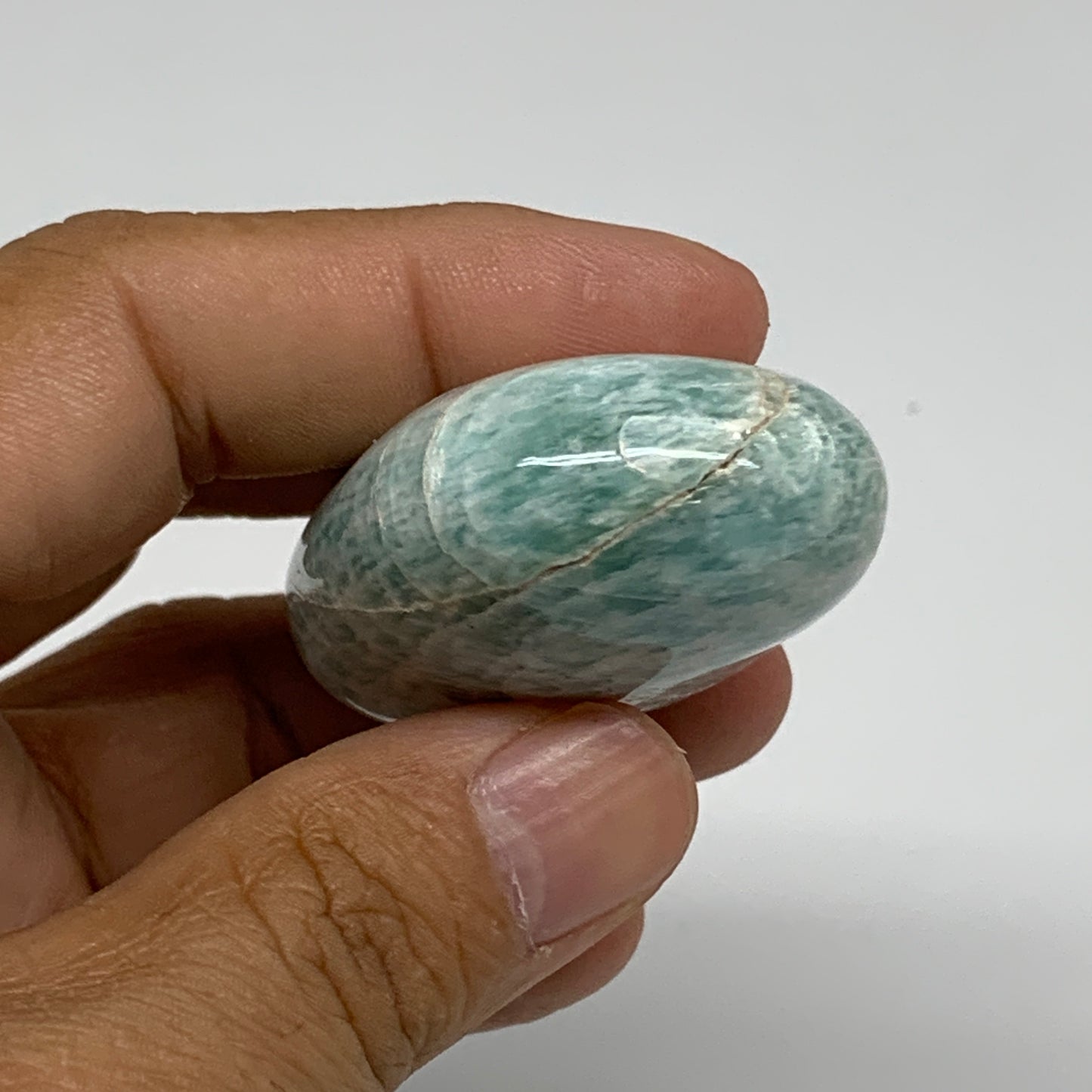 134.6g, 2.1"-2.1", 2pcs, Natural Amazonite Palm-Stone Tumbled Polished, B34720
