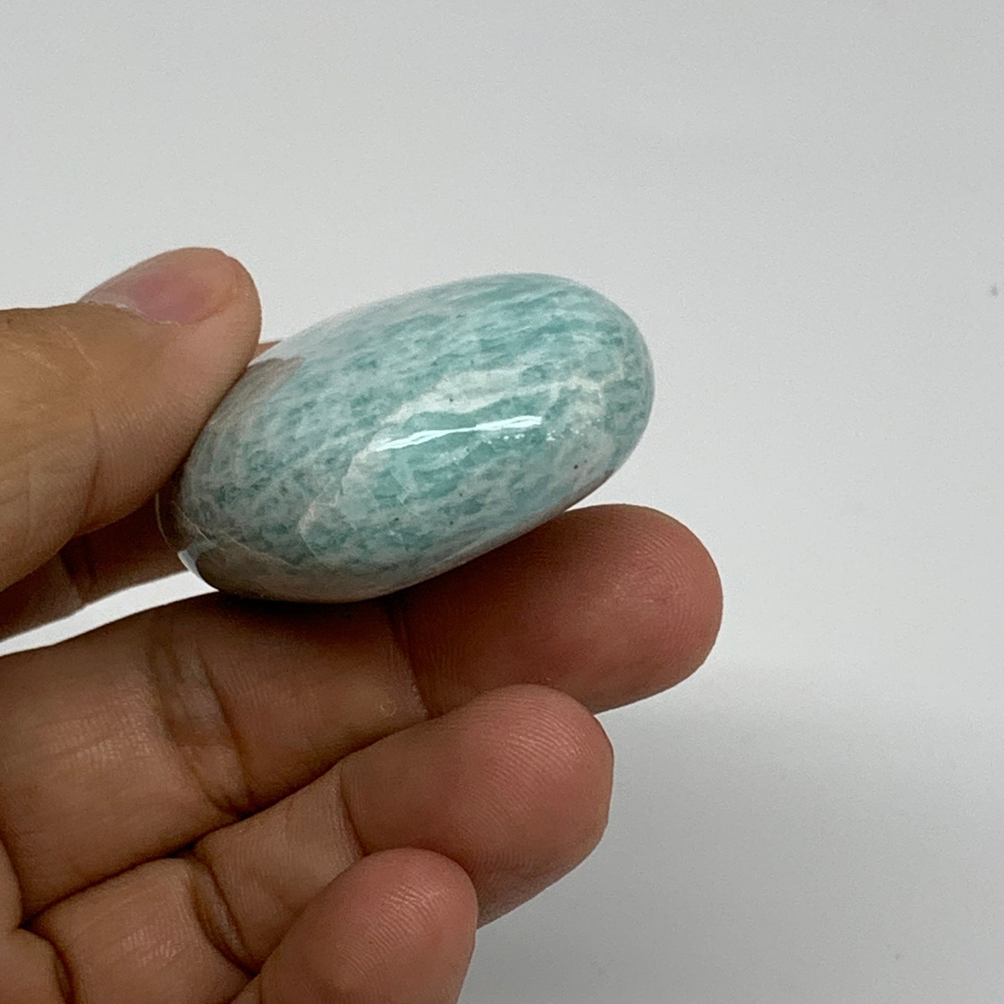 134.6g, 2.1"-2.1", 2pcs, Natural Amazonite Palm-Stone Tumbled Polished, B34720
