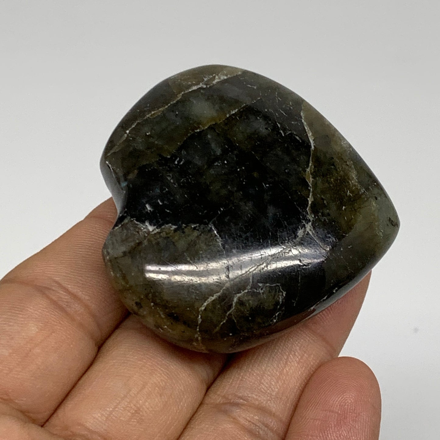 71.8g, 1.9"x2"x0.8", Natural Labradorite Heart Polished Crystal, B35490