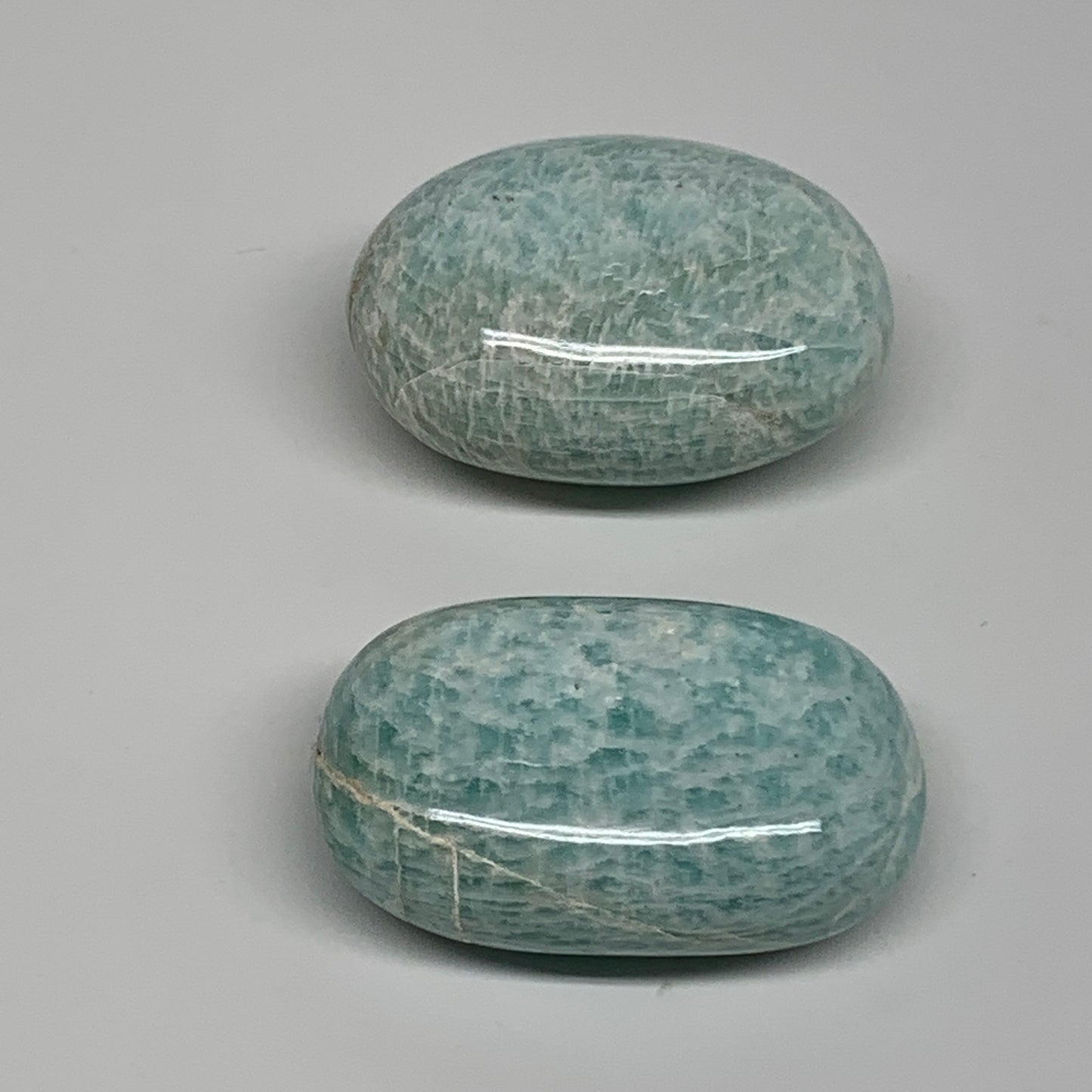 134.6g, 2.1"-2.1", 2pcs, Natural Amazonite Palm-Stone Tumbled Polished, B34720