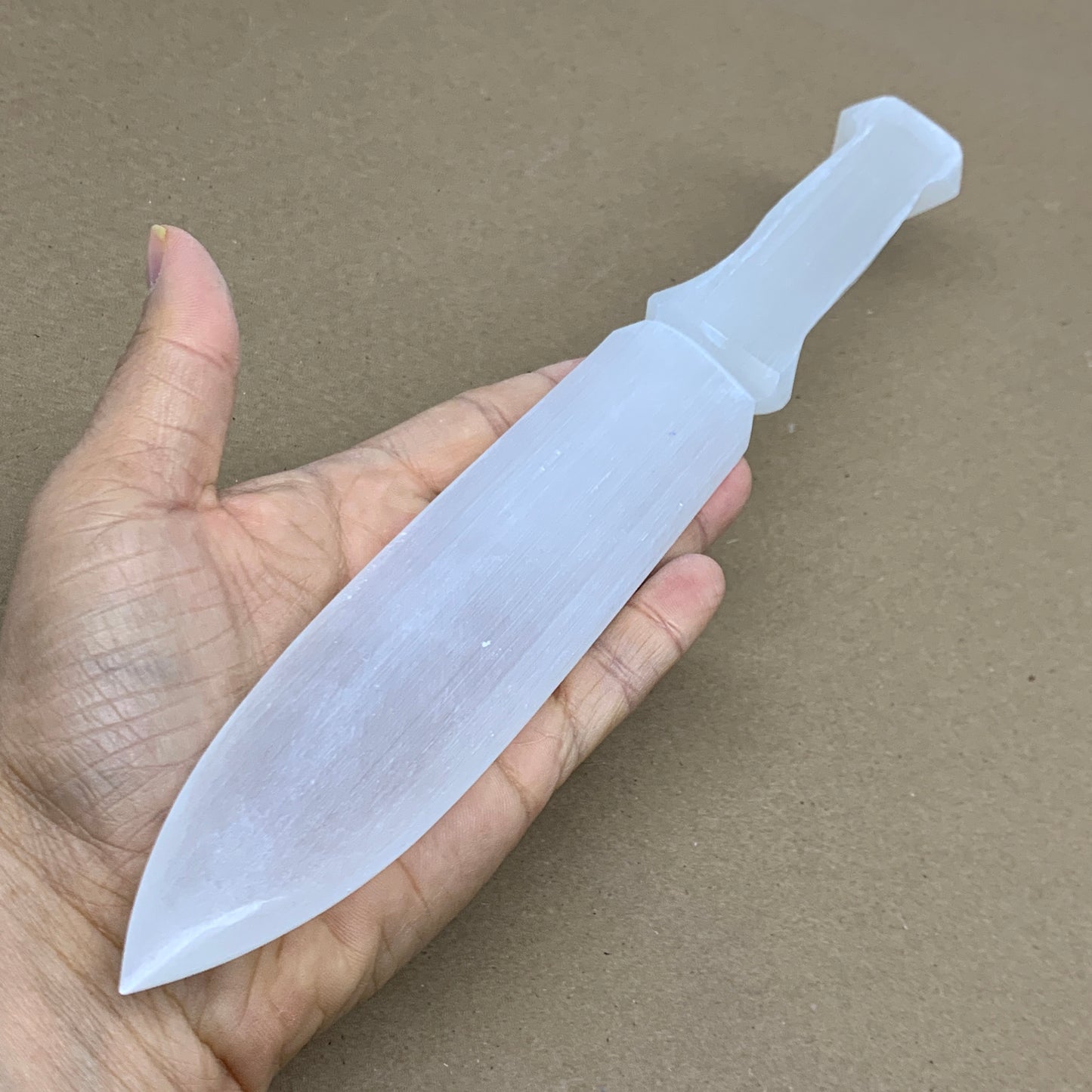 222g, 11.5"x1.5"x0.5", Natural Selenite Crystal Dagger (Satin Spar), B36044