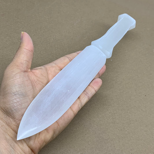 222g, 11.5"x1.5"x0.5", Natural Selenite Crystal Dagger (Satin Spar), B36044