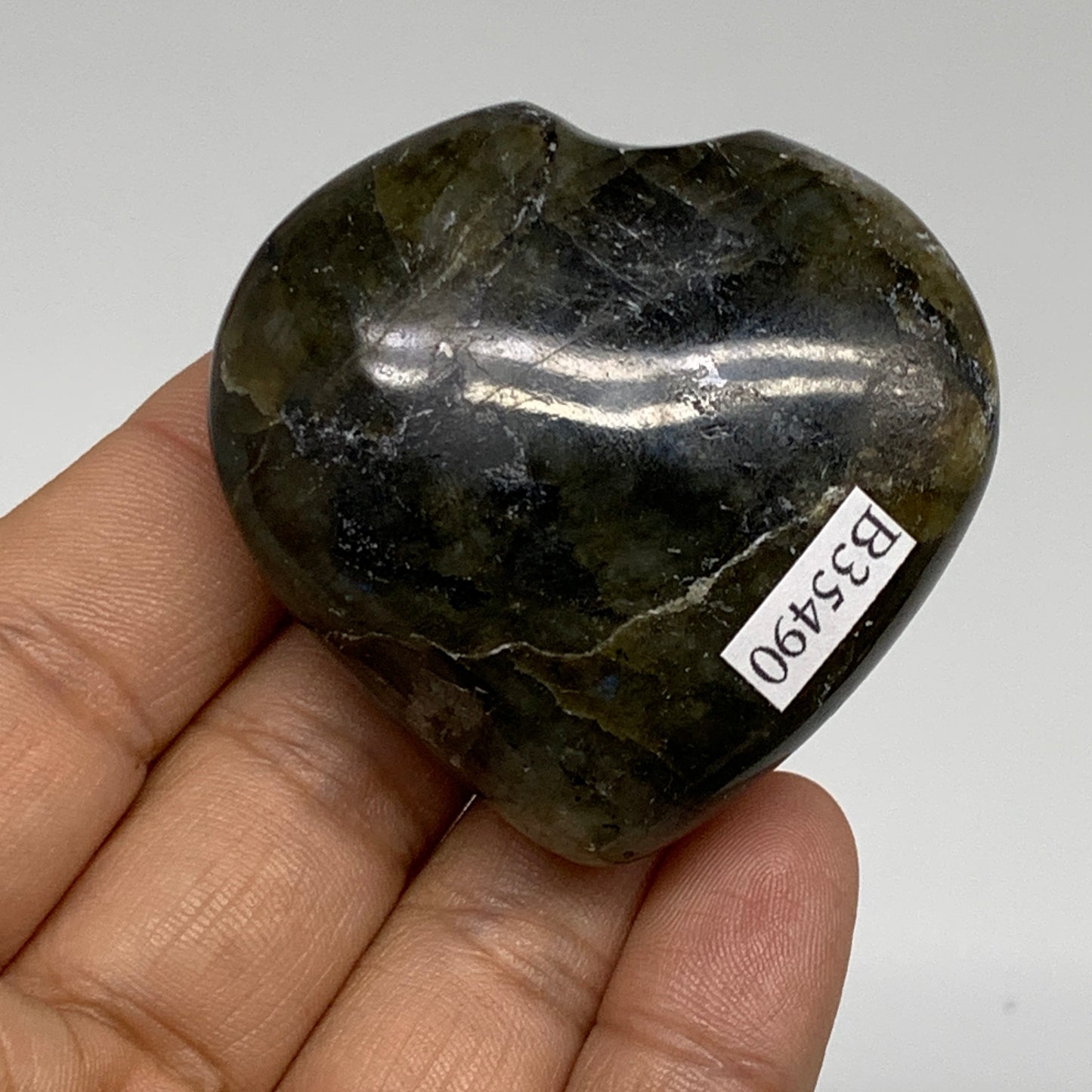 71.8g, 1.9"x2"x0.8", Natural Labradorite Heart Polished Crystal, B35490