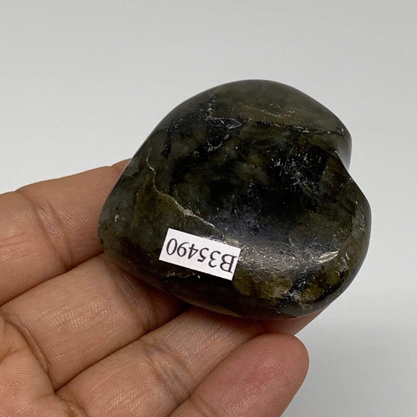 71.8g, 1.9"x2"x0.8", Natural Labradorite Heart Polished Crystal, B35490