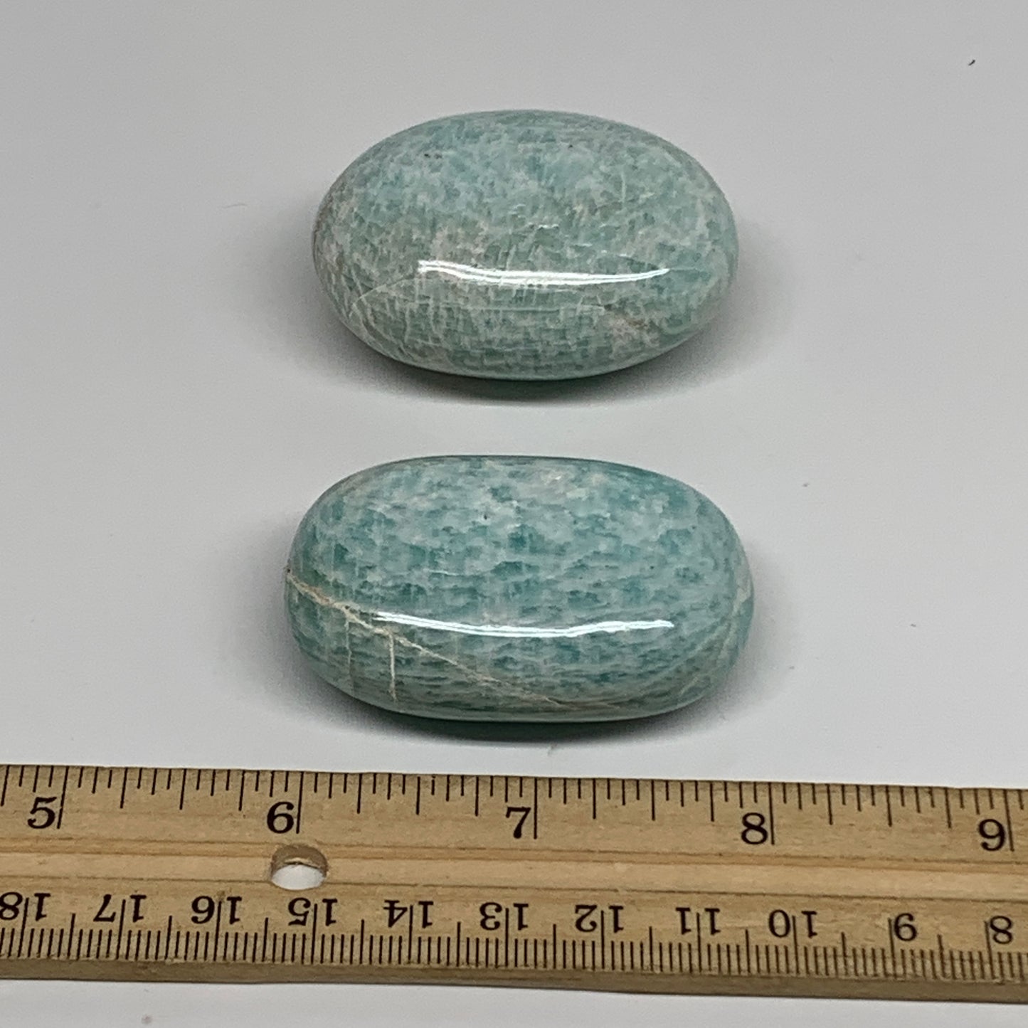 134.6g, 2.1"-2.1", 2pcs, Natural Amazonite Palm-Stone Tumbled Polished, B34720