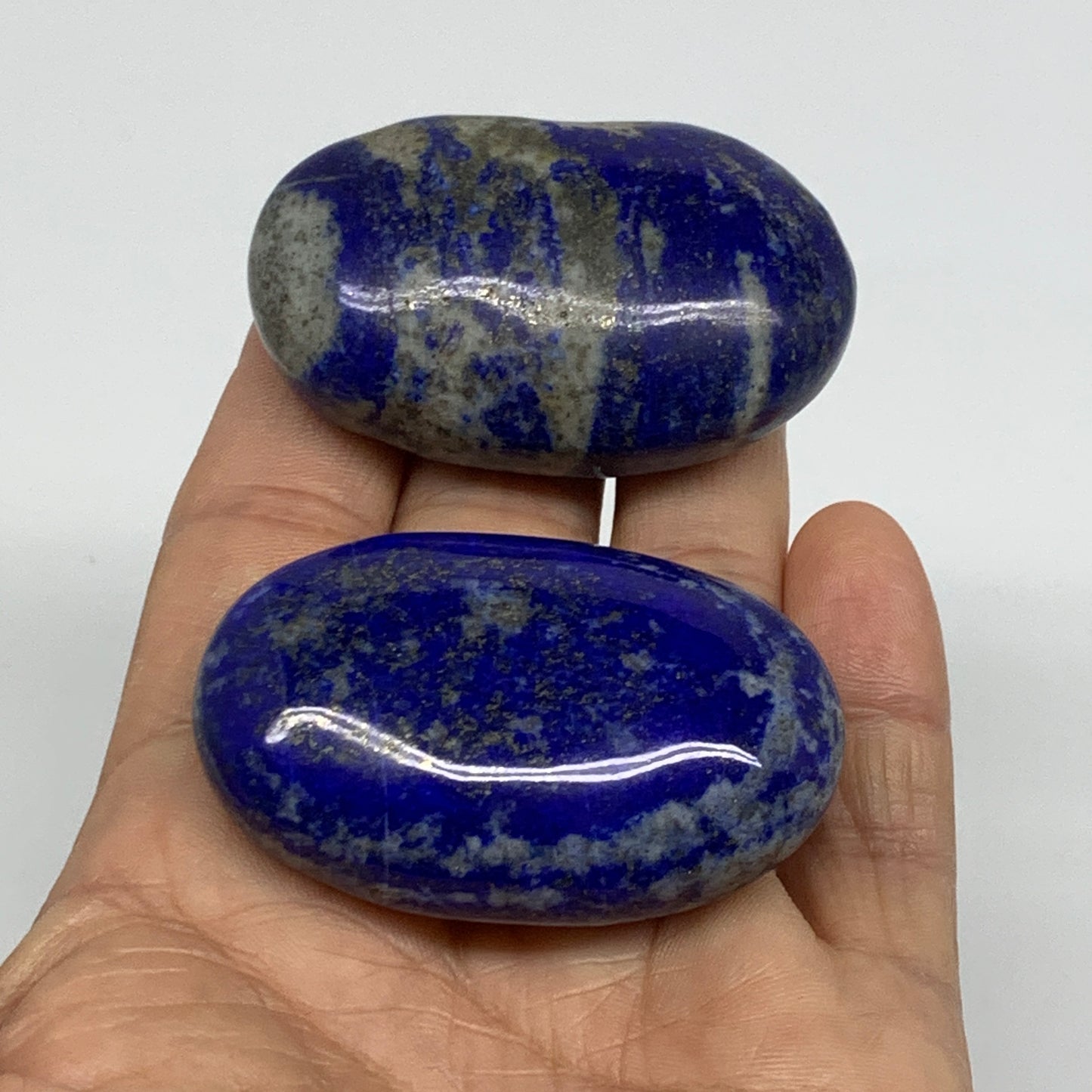 126.1g, 2.1"-2.1", 2pcs, Natural Lapis Lazuli Palm Stone @Afghanistan, B36926
