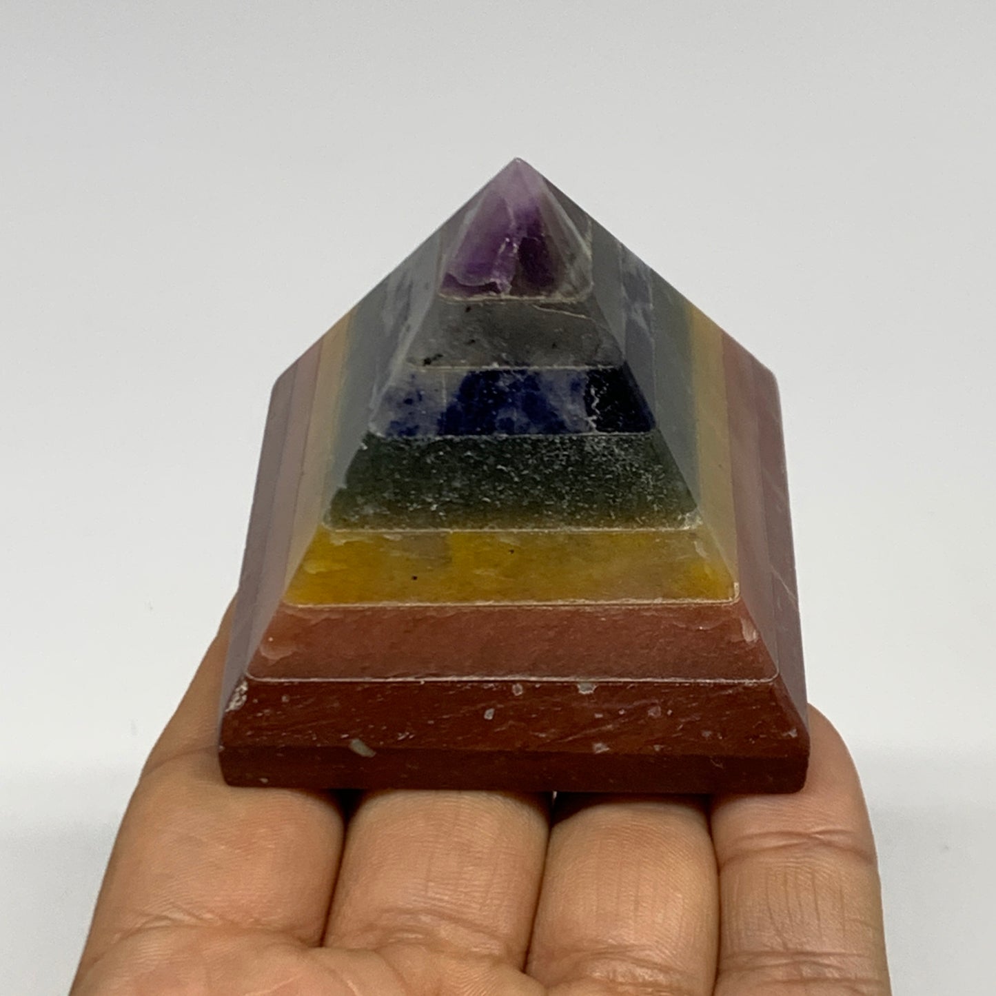 166.9g, 2"x2.2", 7 Chakra Pyramid Bonded Gemstone,Healing Crystal, B29794