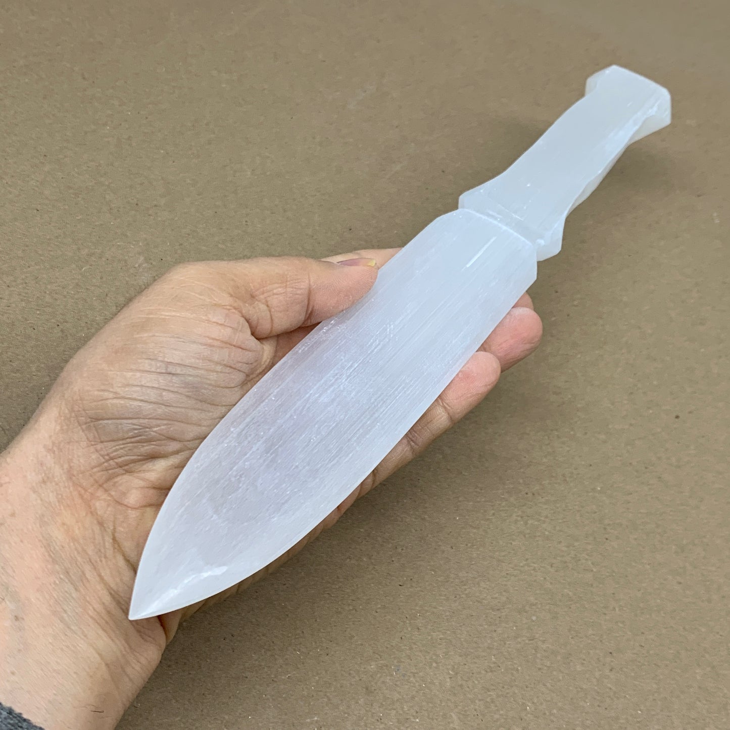222g, 11.5"x1.5"x0.5", Natural Selenite Crystal Dagger (Satin Spar), B36044