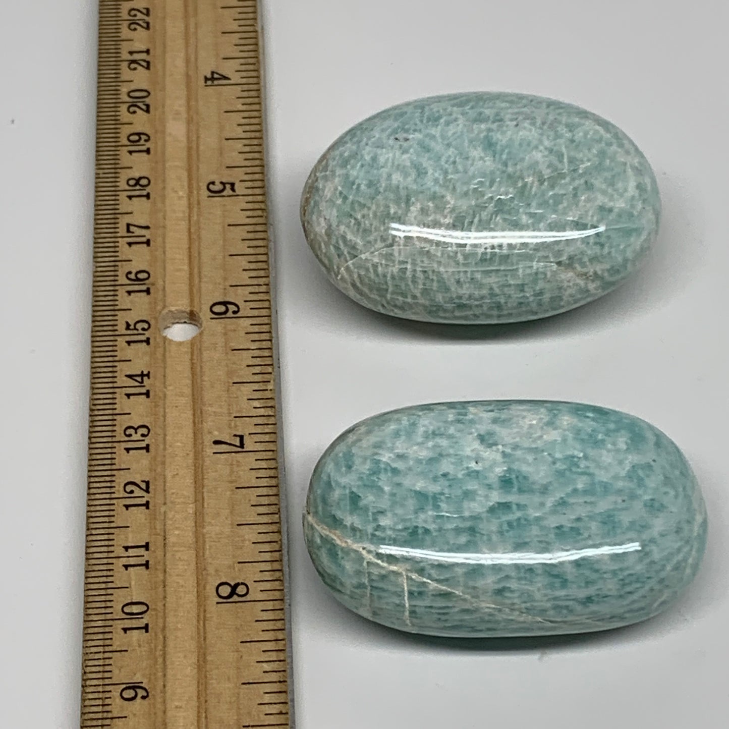 134.6g, 2.1"-2.1", 2pcs, Natural Amazonite Palm-Stone Tumbled Polished, B34720