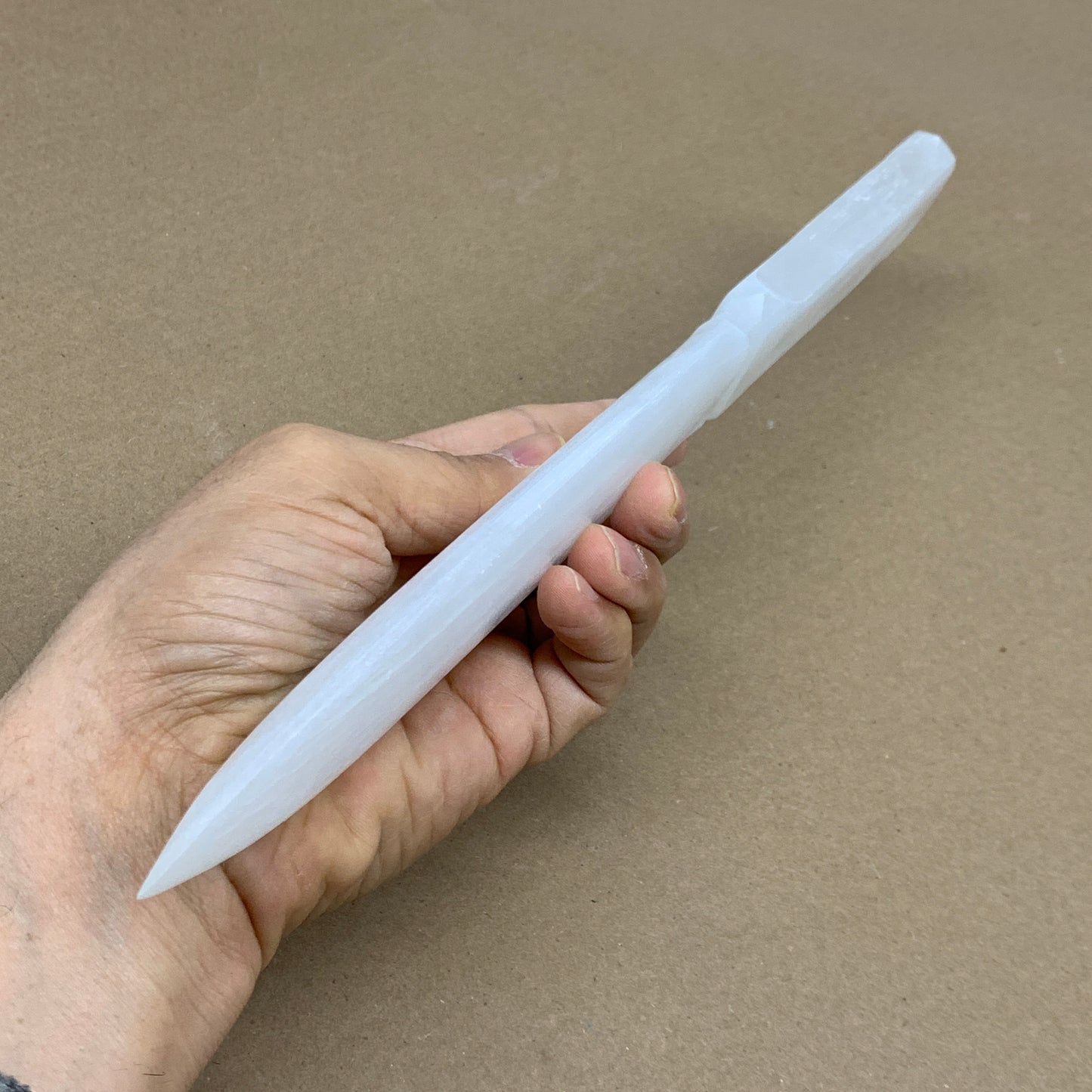 222g, 11.5"x1.5"x0.5", Natural Selenite Crystal Dagger (Satin Spar), B36044