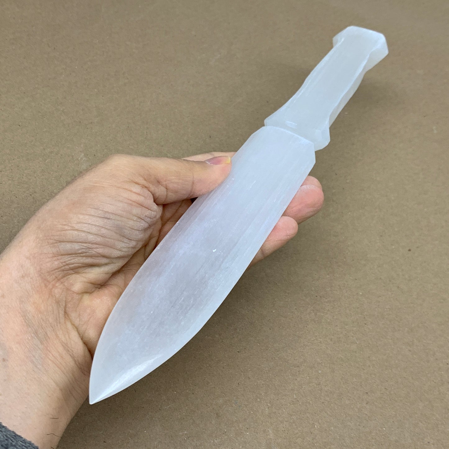 222g, 11.5"x1.5"x0.5", Natural Selenite Crystal Dagger (Satin Spar), B36044