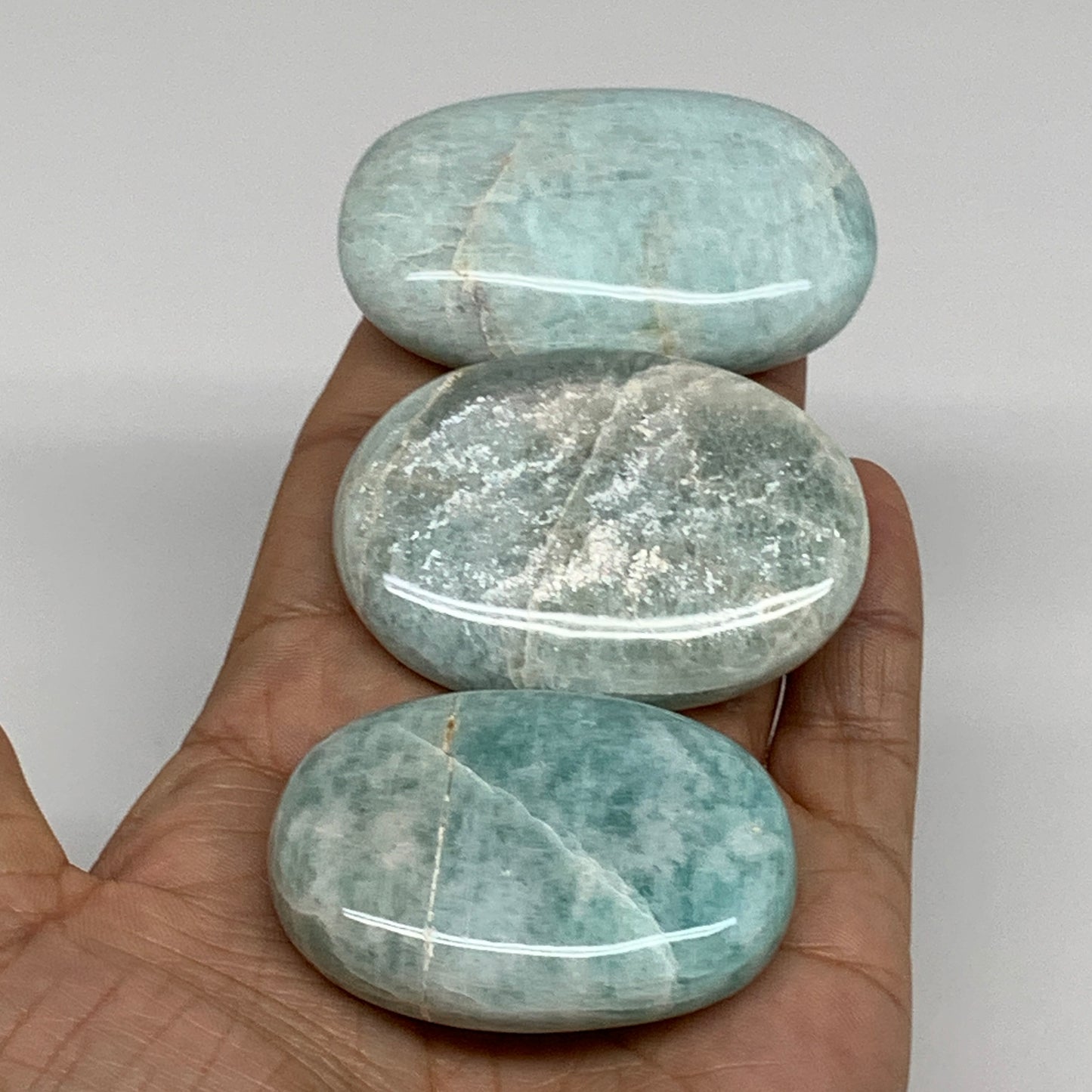 164.3g, 2"-2.4", 3pcs, Natural Amazonite Palm-Stone Tumbled Polished, B34721