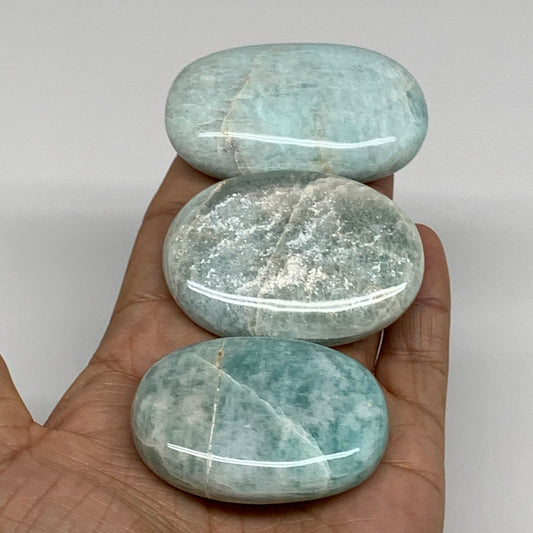 164.3g, 2"-2.4", 3pcs, Natural Amazonite Palm-Stone Tumbled Polished, B34721