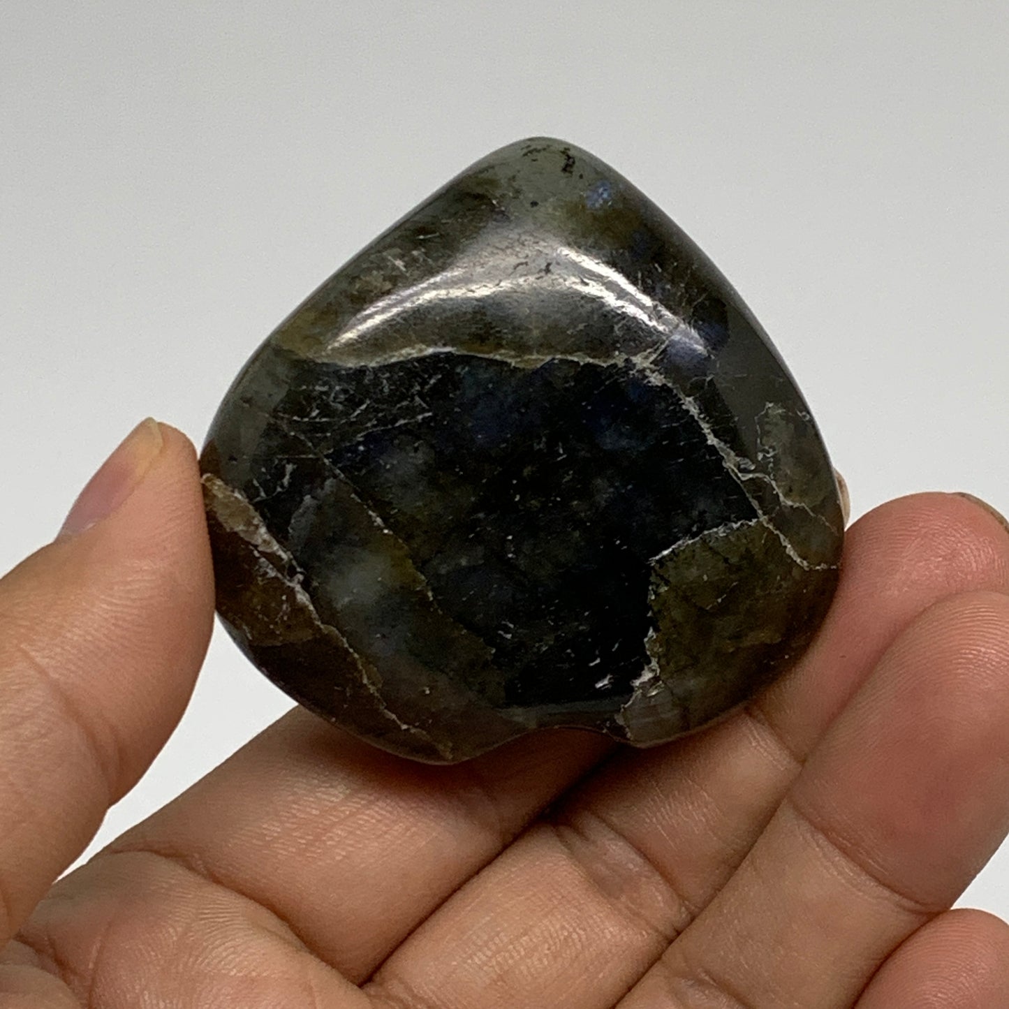 71.8g, 1.9"x2"x0.8", Natural Labradorite Heart Polished Crystal, B35490