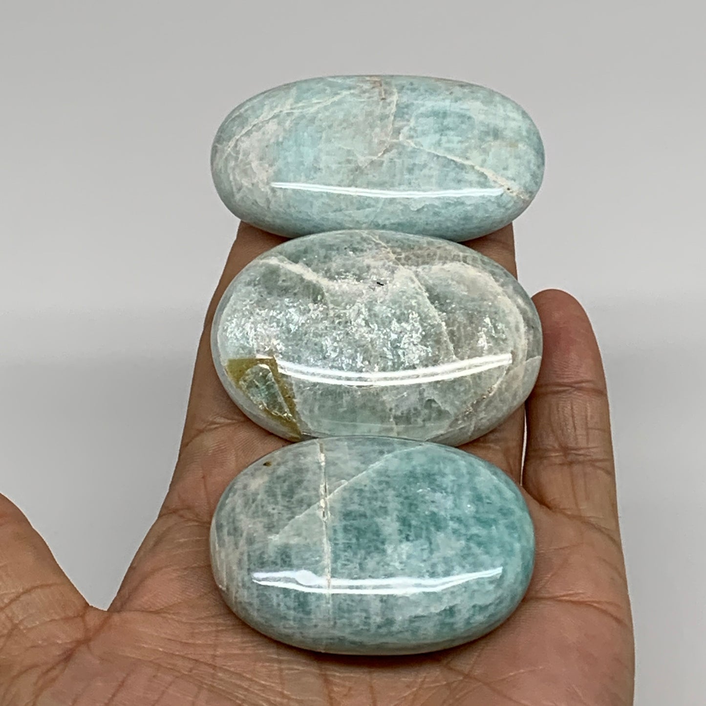 164.3g, 2"-2.4", 3pcs, Natural Amazonite Palm-Stone Tumbled Polished, B34721