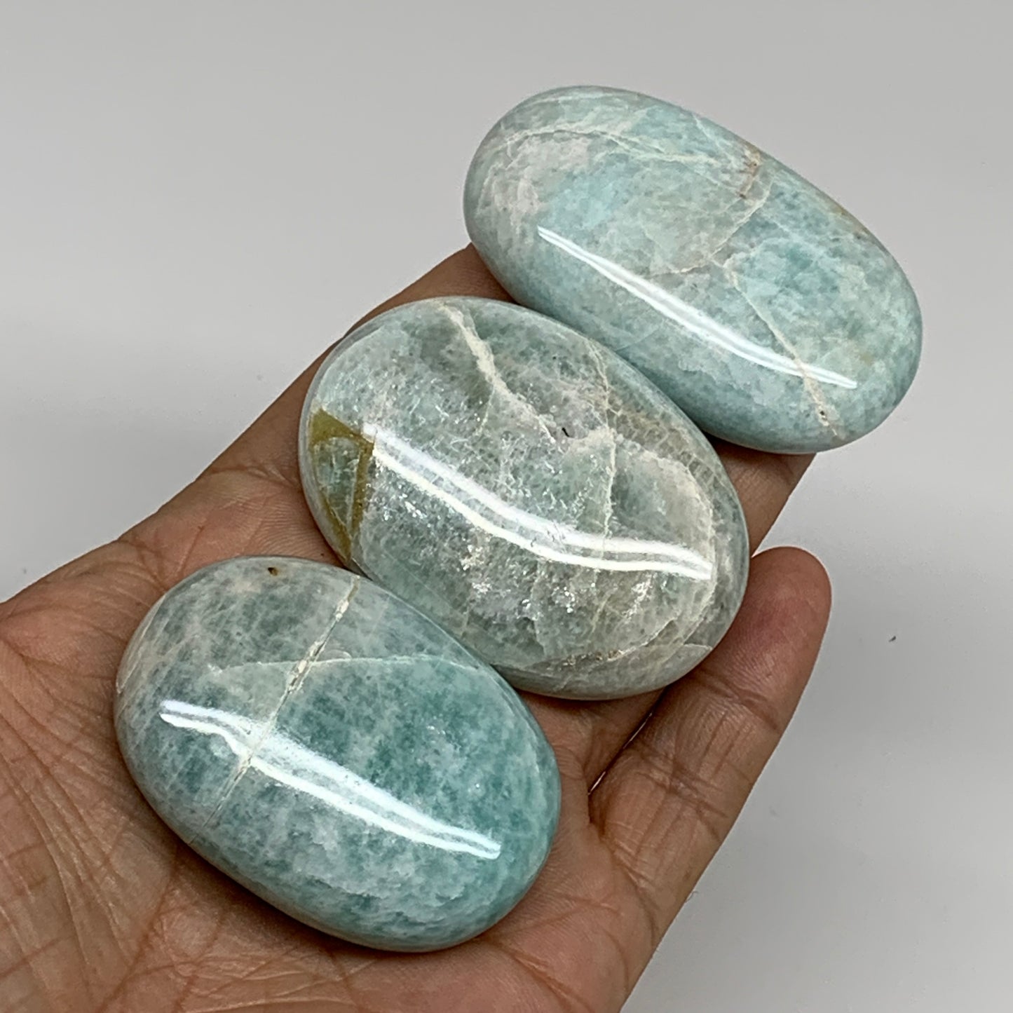 164.3g, 2"-2.4", 3pcs, Natural Amazonite Palm-Stone Tumbled Polished, B34721