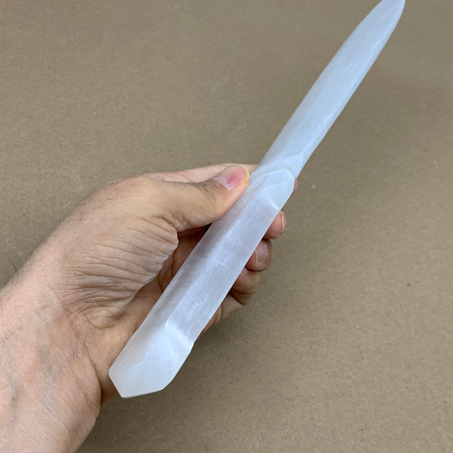 222g, 11.5"x1.5"x0.5", Natural Selenite Crystal Dagger (Satin Spar), B36044