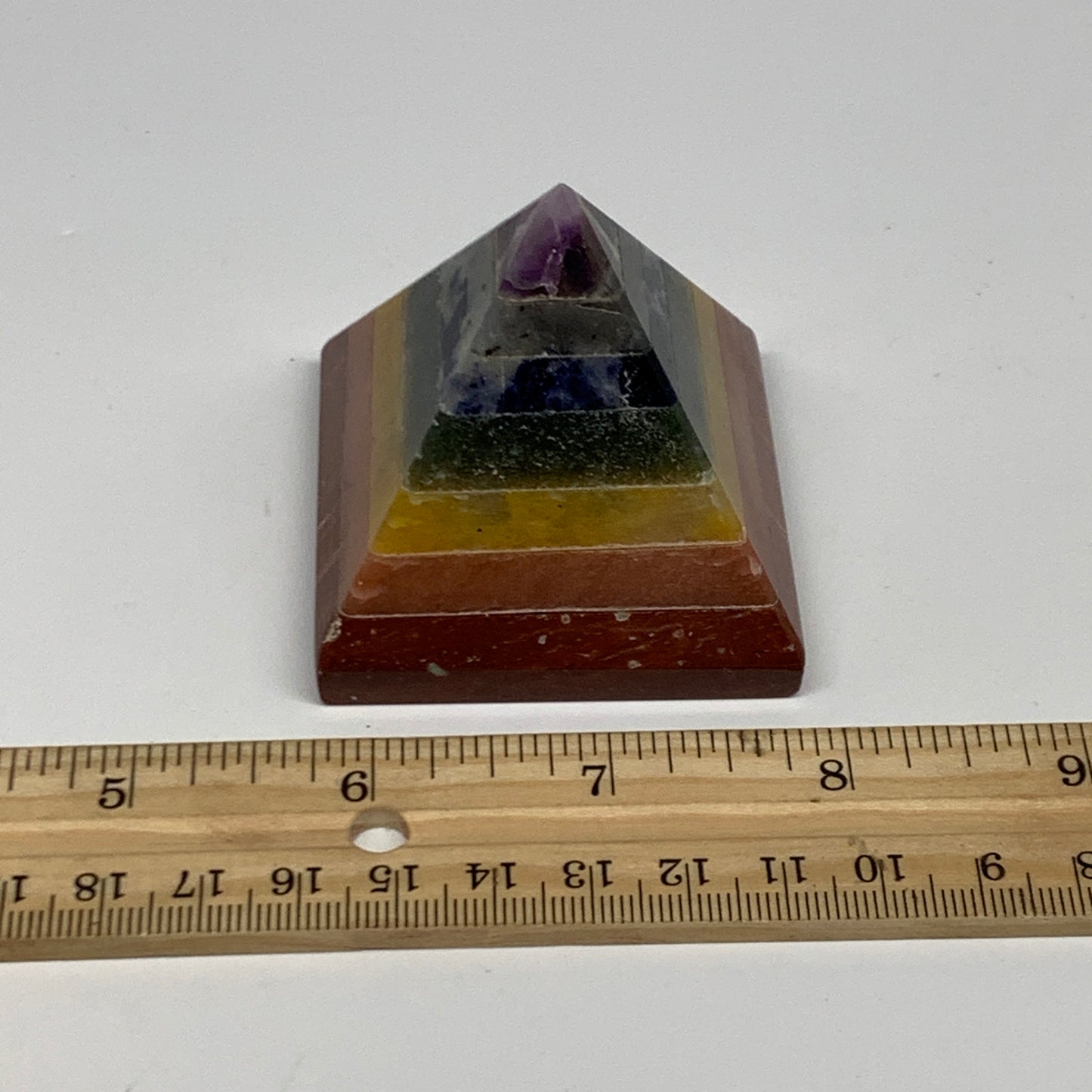 166.9g, 2"x2.2", 7 Chakra Pyramid Bonded Gemstone,Healing Crystal, B29794