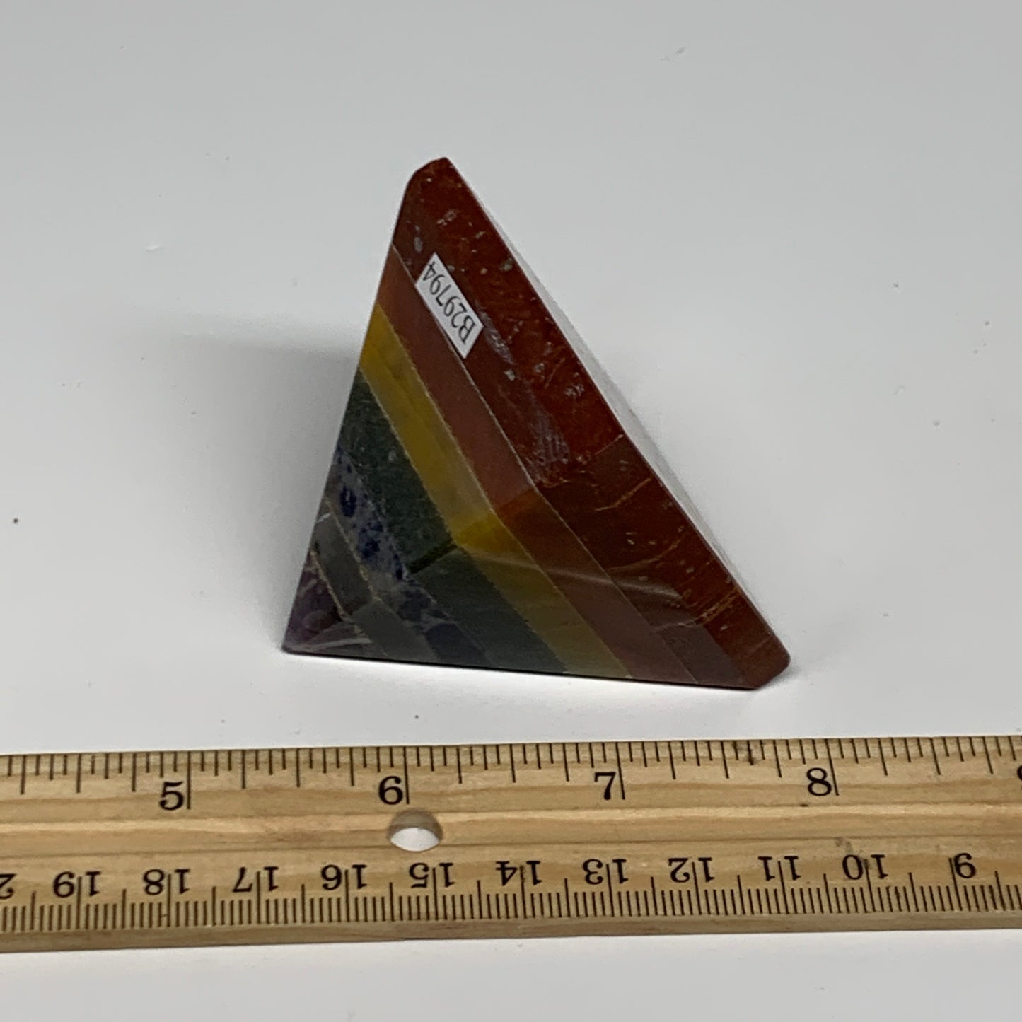 166.9g, 2"x2.2", 7 Chakra Pyramid Bonded Gemstone,Healing Crystal, B29794