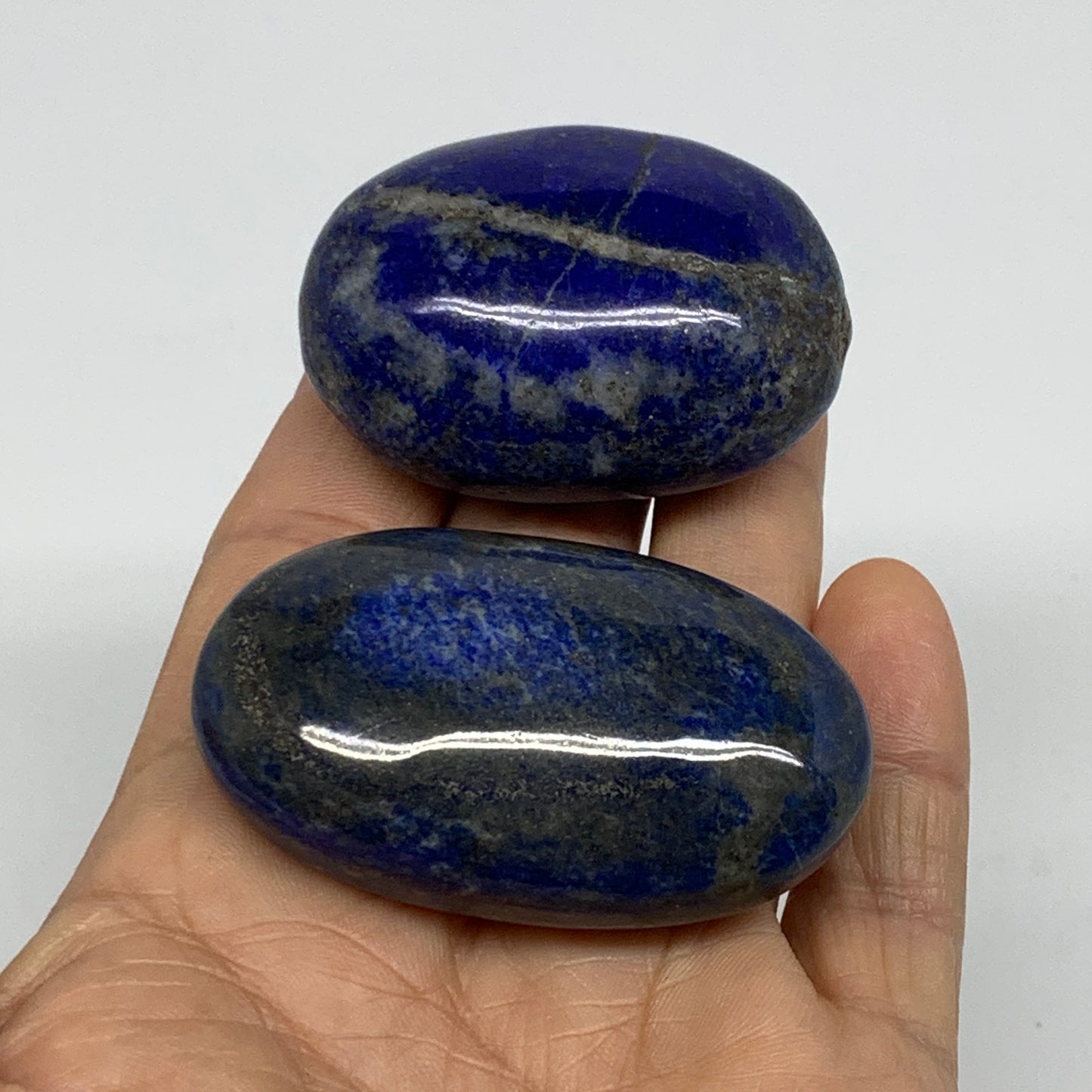 136g, 1.9"-2.2", 2pcs, Natural Lapis Lazuli Palm Stone @Afghanistan, B36927