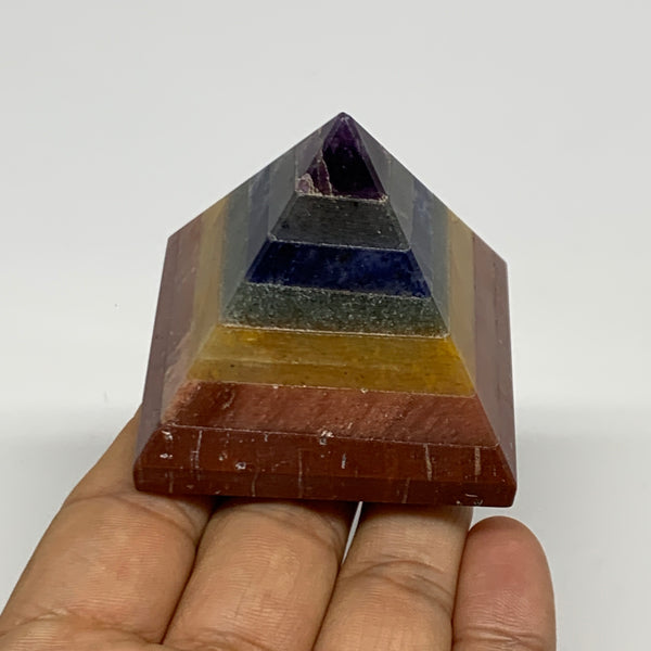 138.1g, 1.8"x2.1", 7 Chakra Pyramid Bonded Gemstone,Healing Crystal, B29795